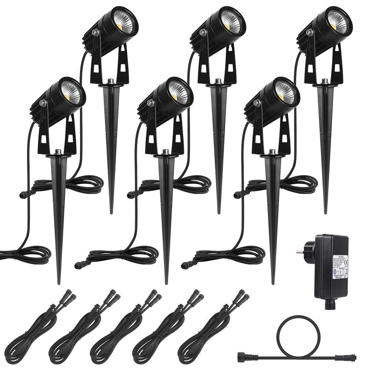 AIMHEIM 6-pack LED spotlight with stake, 3W garden light with plug, 2160LM, warm white outdoor light IP65 waterproof path lighting LED garden lighting for outdoor, wall, tree, lawn