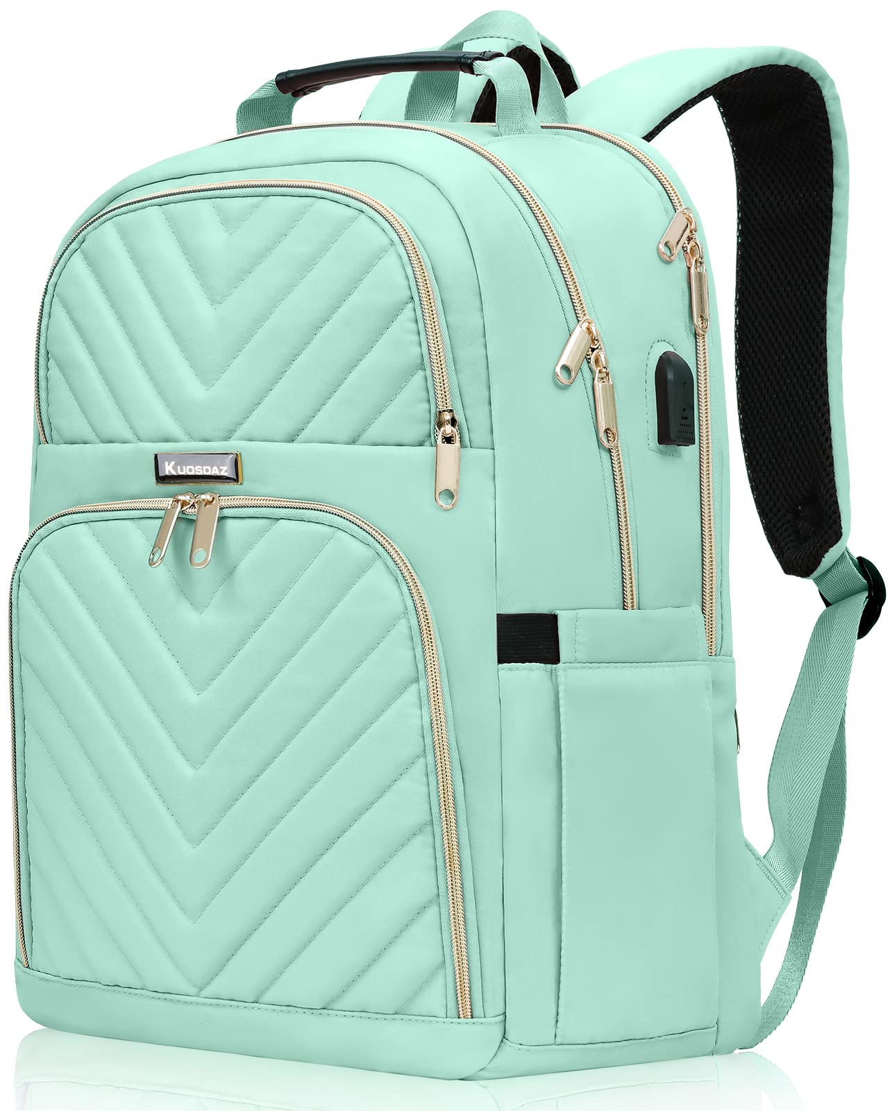 Kuosdaz Backpack Women 15.6 Inch, Large School Backpack Girls Teenager, with USB Charging Port for Laptop Work Waterproof Backpack, University, Travel, Business, Everyday, Women, School, Mint Green