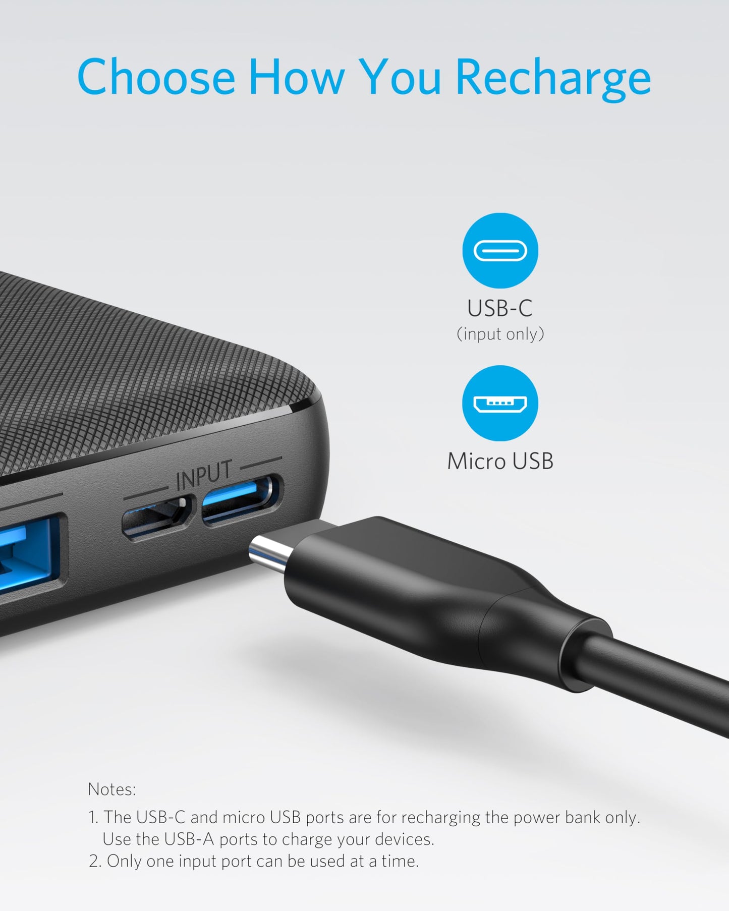 Anchor 325 Powerbank, 20000mAh external battery PowerIQ Technology USB-C Port, high energy density, compatible with iPhone, Samsung Galaxy, iPad and more.