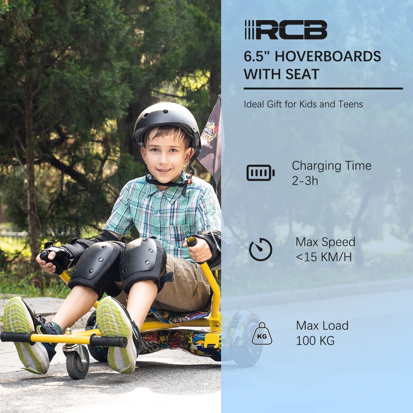 RCB Hoverboards with Seat Hoverkart complete for kids, Skateboard with set, Hoverboards with LED lights and Bluetooth, Gift for kids