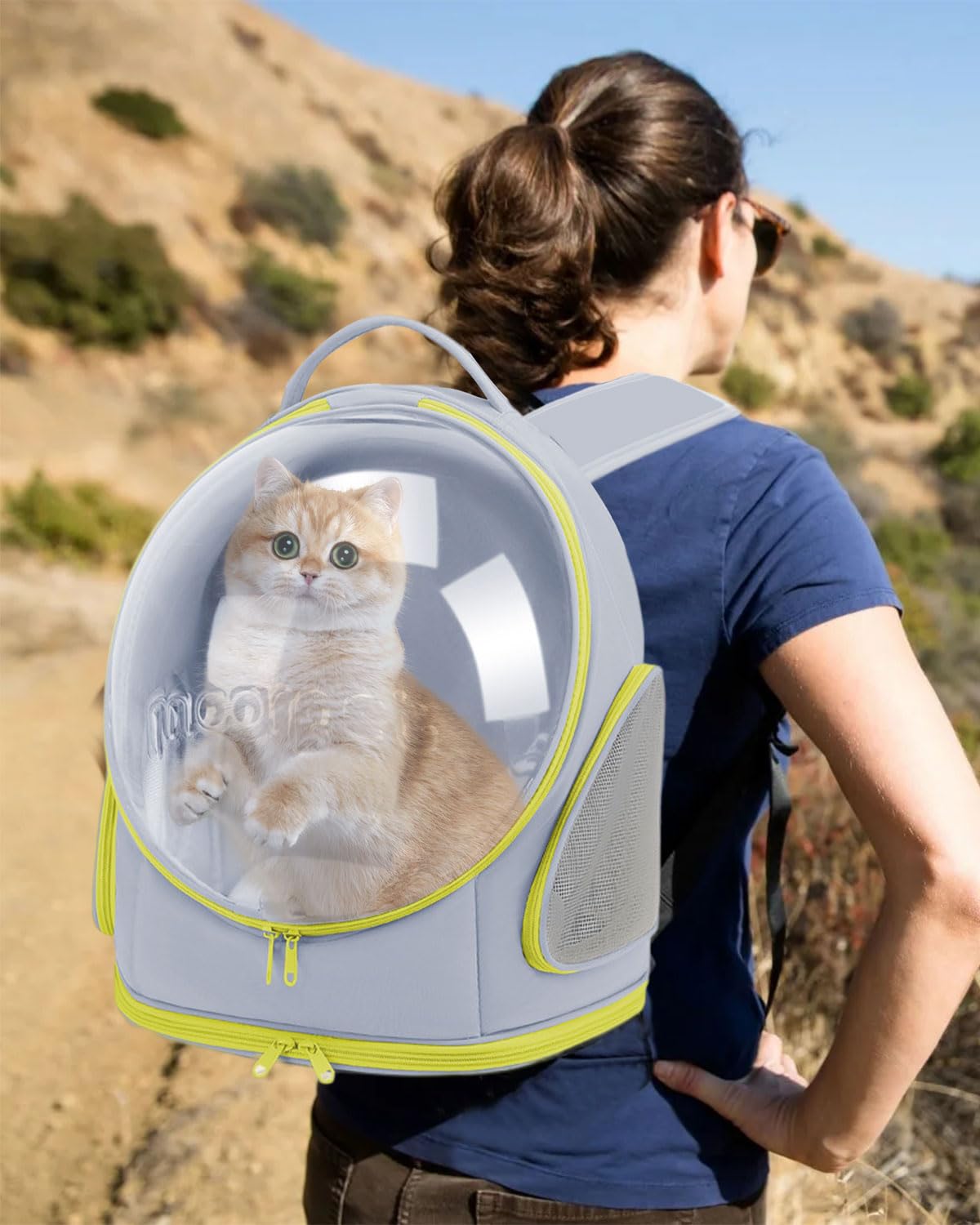 PETCUTE Cat Carrier Backpack, Pet Backpack Space Capsule with Removable Mat, Foldable Backpack for Pets Cats Dogs, Dog Carrier Backpack with Safety Leash for Travel Hiking Camping