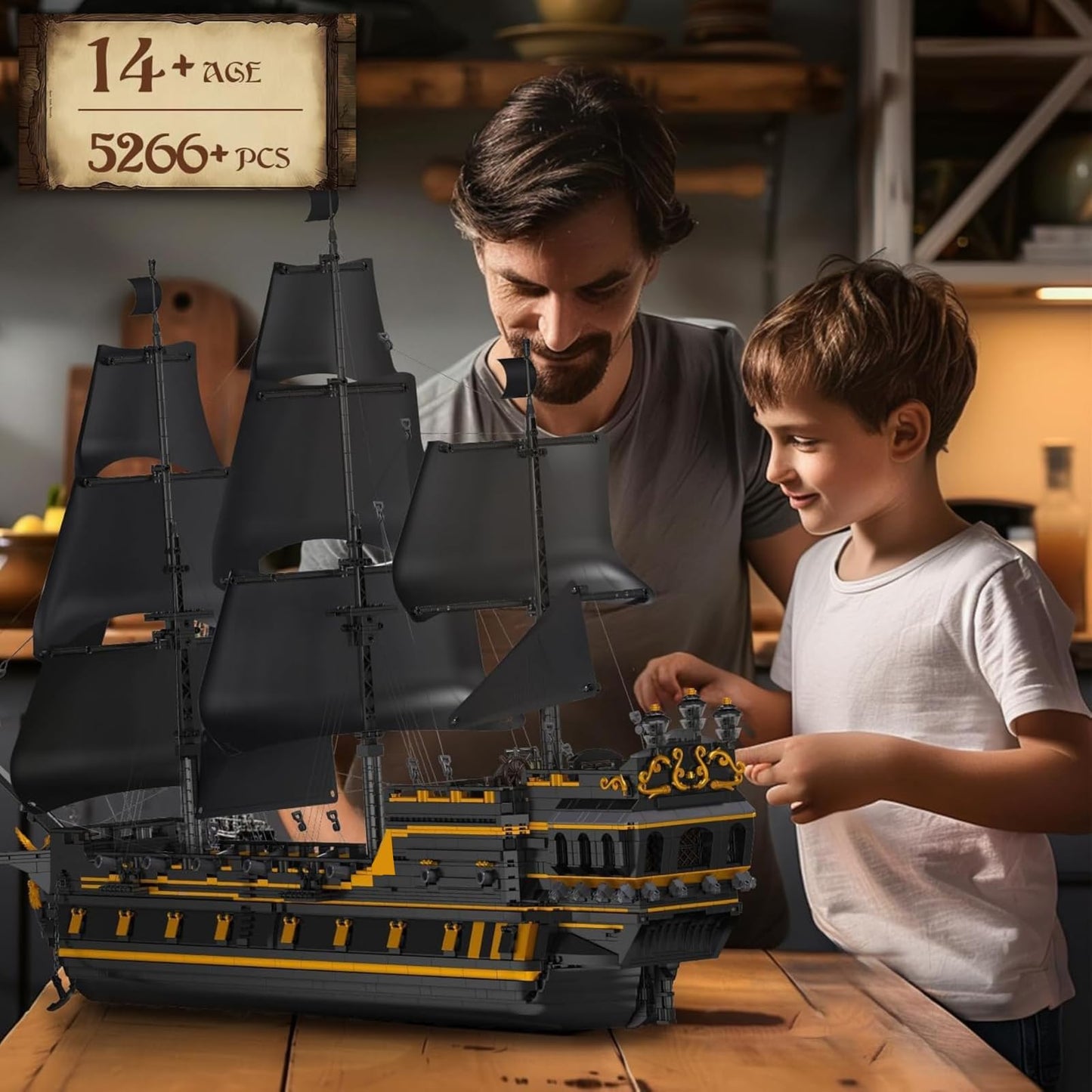 Mould King 13186 Black Pearl Pirate Ship Building Blocks Kit, 5266 pieces Large Sailboat Building Blocks Toy for Adults and Kids, STEM Technology Ship Building Blocks Kit Model.