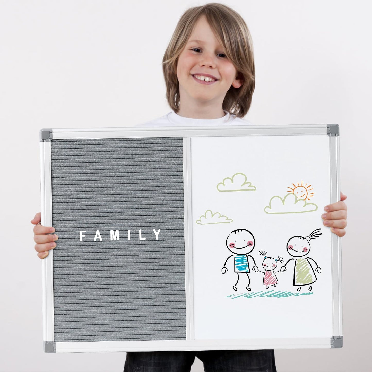 MAKELLO Magnetic Whiteboard with Pinboard - Felt Letter Board 60x45 cm, Memo Board for Kitchen, Home, and Office - includes Marker, Pins, Letters, Magnets