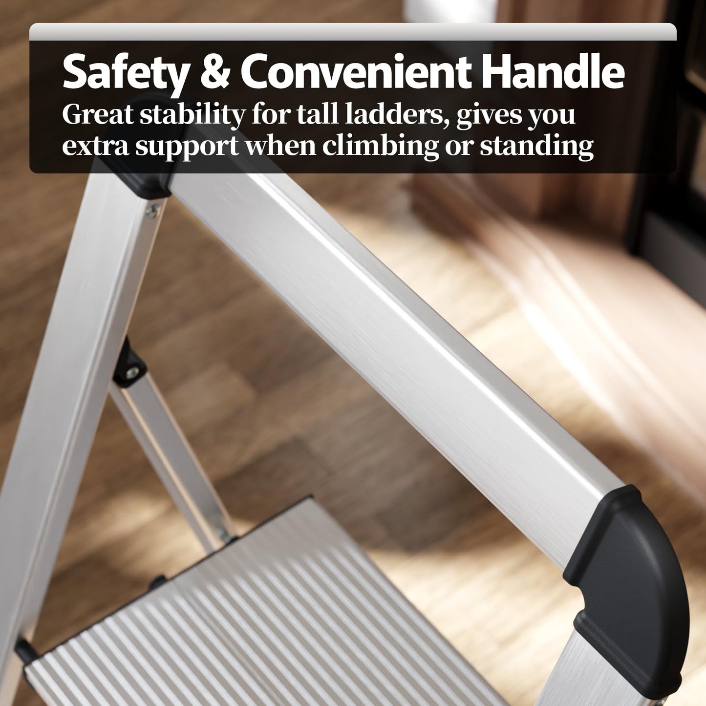KINGRACK Folding Step Ladder, 5 Steps, with Handrail, Non-Slip Household Ladder, Locking Mechanism, Aluminum Step Stool, Max Load 150 kg.