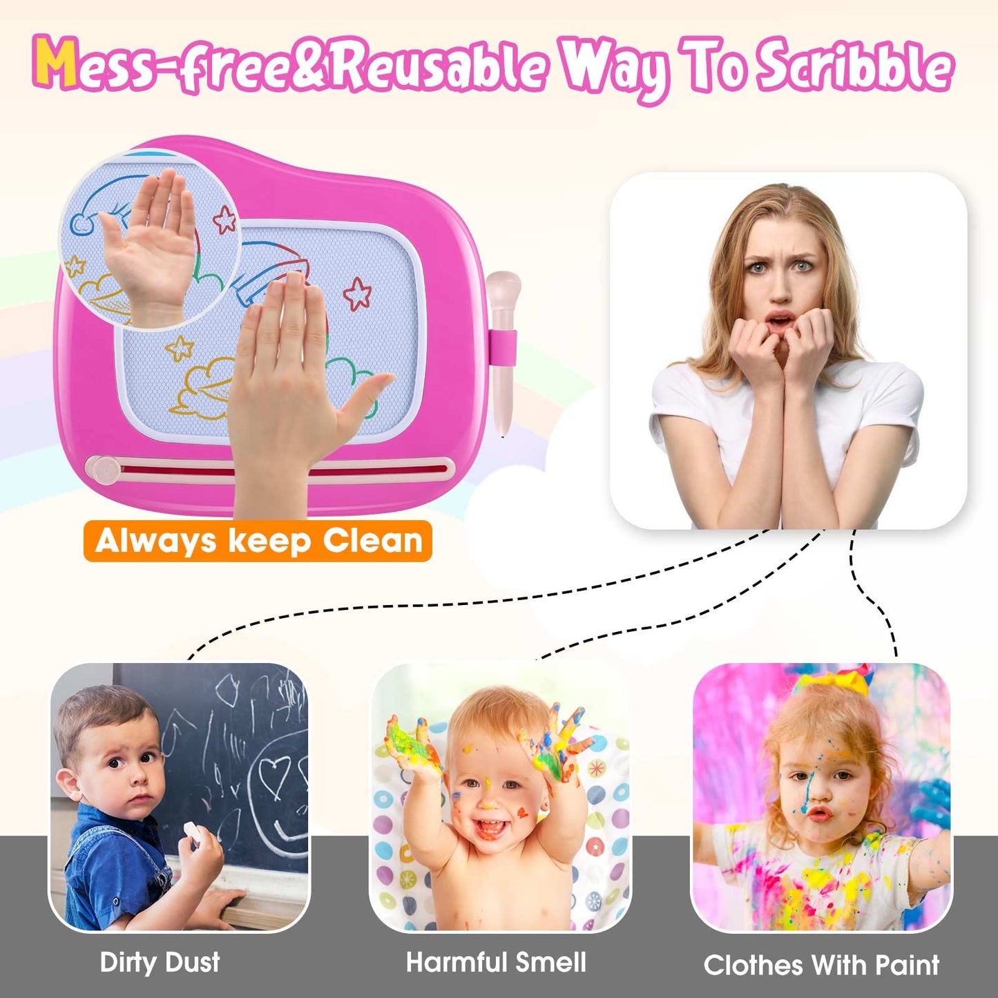 Smashagon children's toy for ages 1 and up, Magnetic drawing board Colorful doodle board with 4 legs for kids Gift for 1 2 3 years old Girl Boy Toy (Rose)