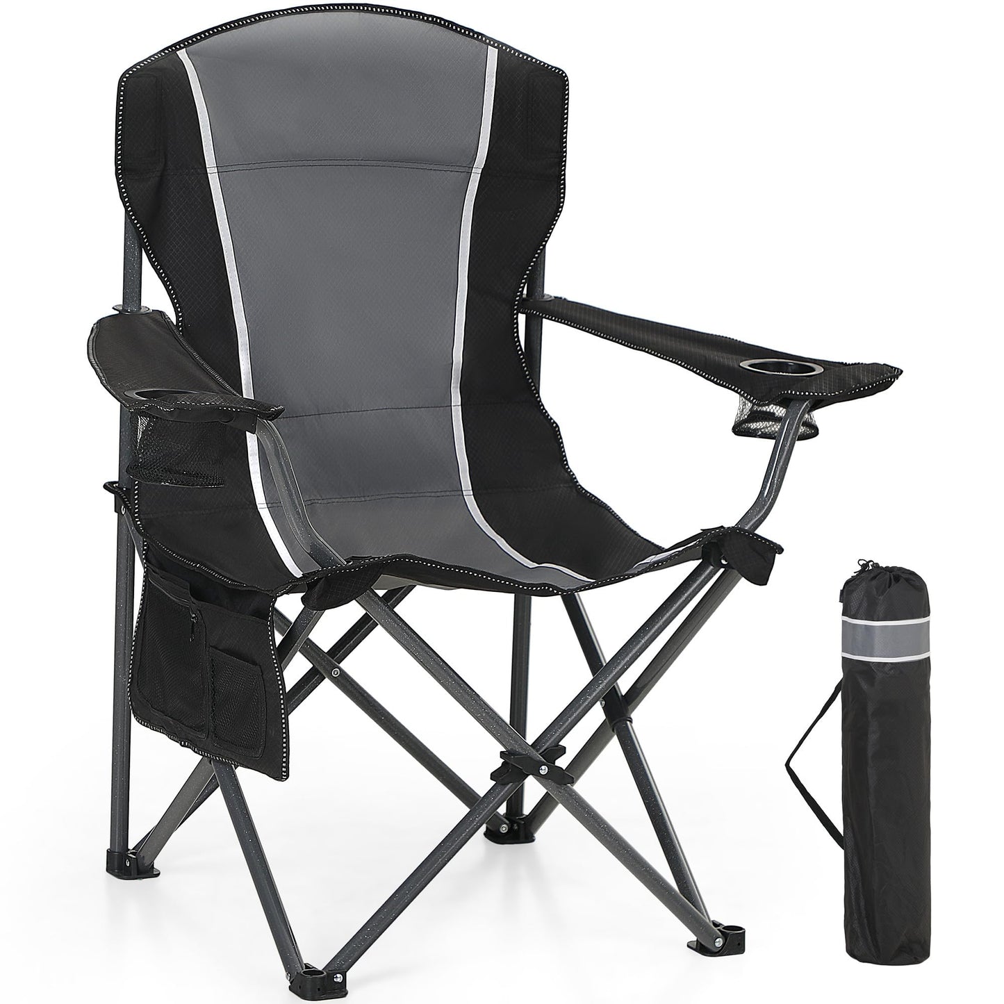 HIGH POINT SPORTS Folding Camping Chair up to 160kg Camping Seat Foldable Chair with Cup Holders Foldable Camping Chair Fishing Chair Foldable.