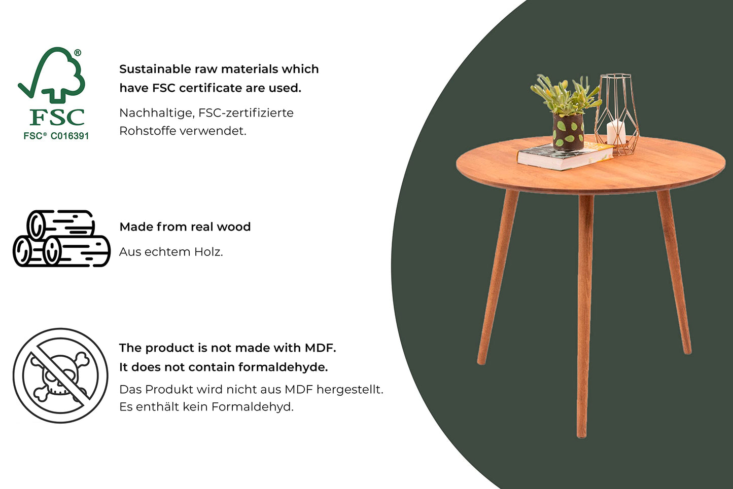 Gozos Oviedo Round Dining Table, Stylish Kitchen Table made of Solid Beech Wood, Wooden Dining Table with Easy Assembly - Solid Living Room Table - Vintage Table Ø 80 cm