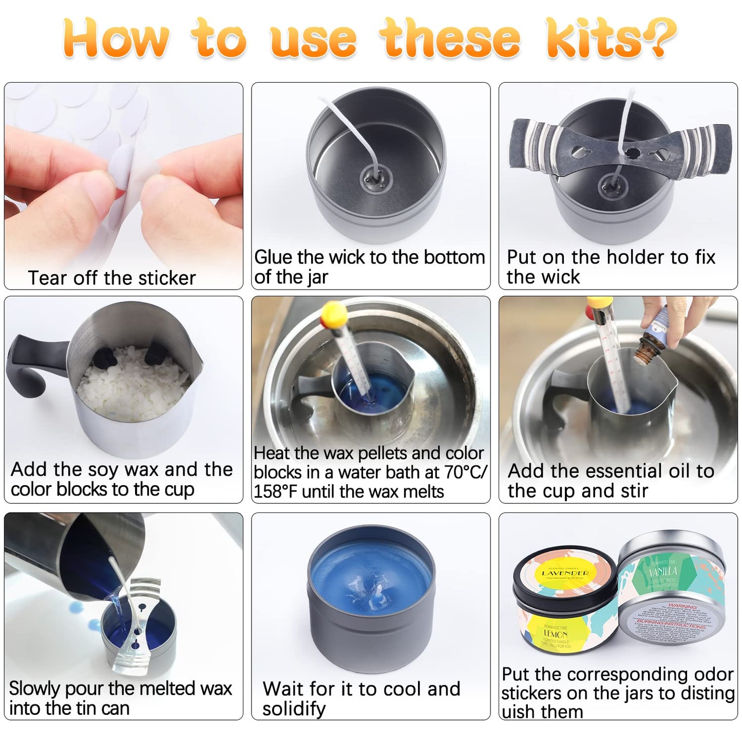 Candle Making Kit, DIY Candle Making Set for Adults Kids, candle pouring supplies with soy wax, candle jars, fragrance oil, dyes, stickers