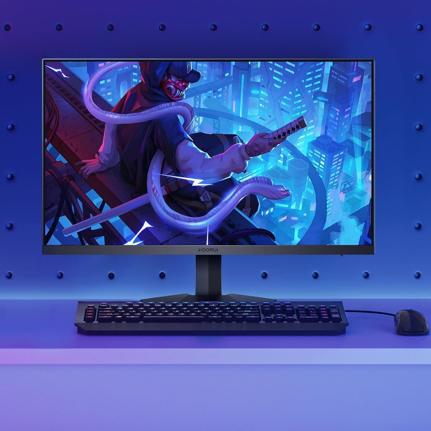 KOORUI 24-inch gaming monitor 165Hz, IPS, 1080p, 1ms, compatible with Adaptive-Sync G-Sync, frameless, HDMI, DisplayPort, tilt adjustable, eye care, VESA wall mount, black