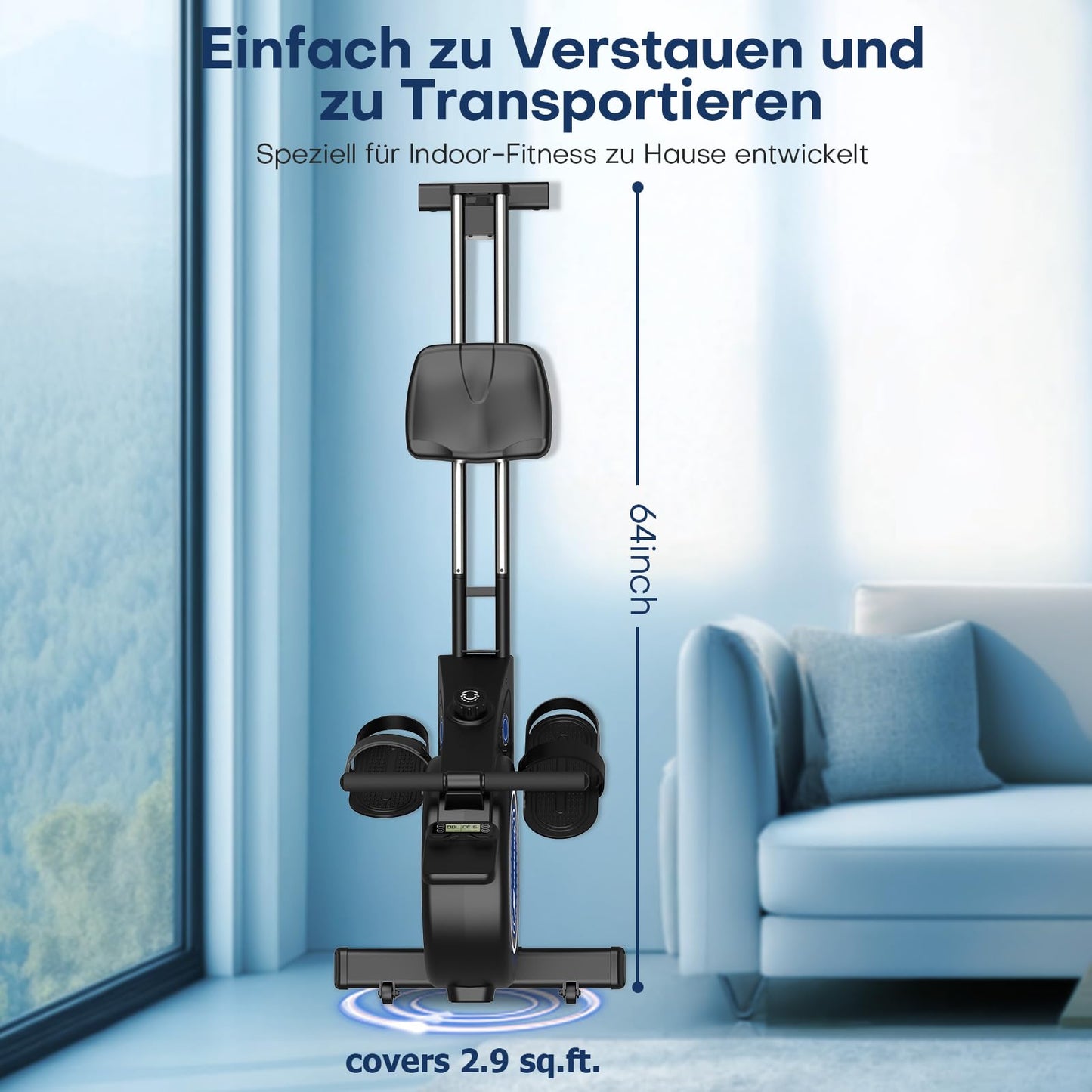 Home rowing machine, EvoSpark Magnetic Rowing Machine, with 16 resistance levels and dual-slide rail. Easy to assemble, supports up to 160kg.