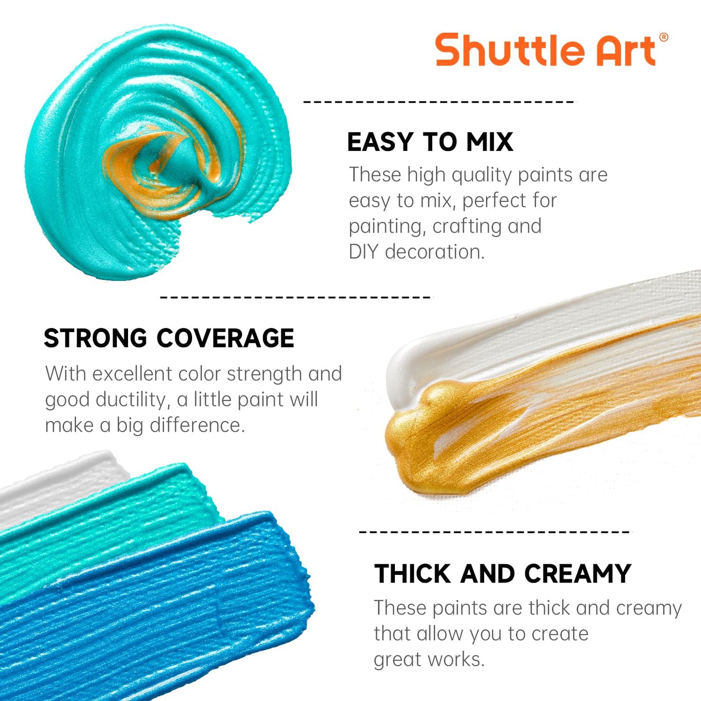 Shuttle Art Metallic Acrylic Paint Set, 20x60ml Metallic Acrylic Paint +10 Brush Set +1 Palette, Acrylic Paint Set for Kids, Adults for Crafting, Painting, Dotting on Canvas, Wood, Stone, Halloween.