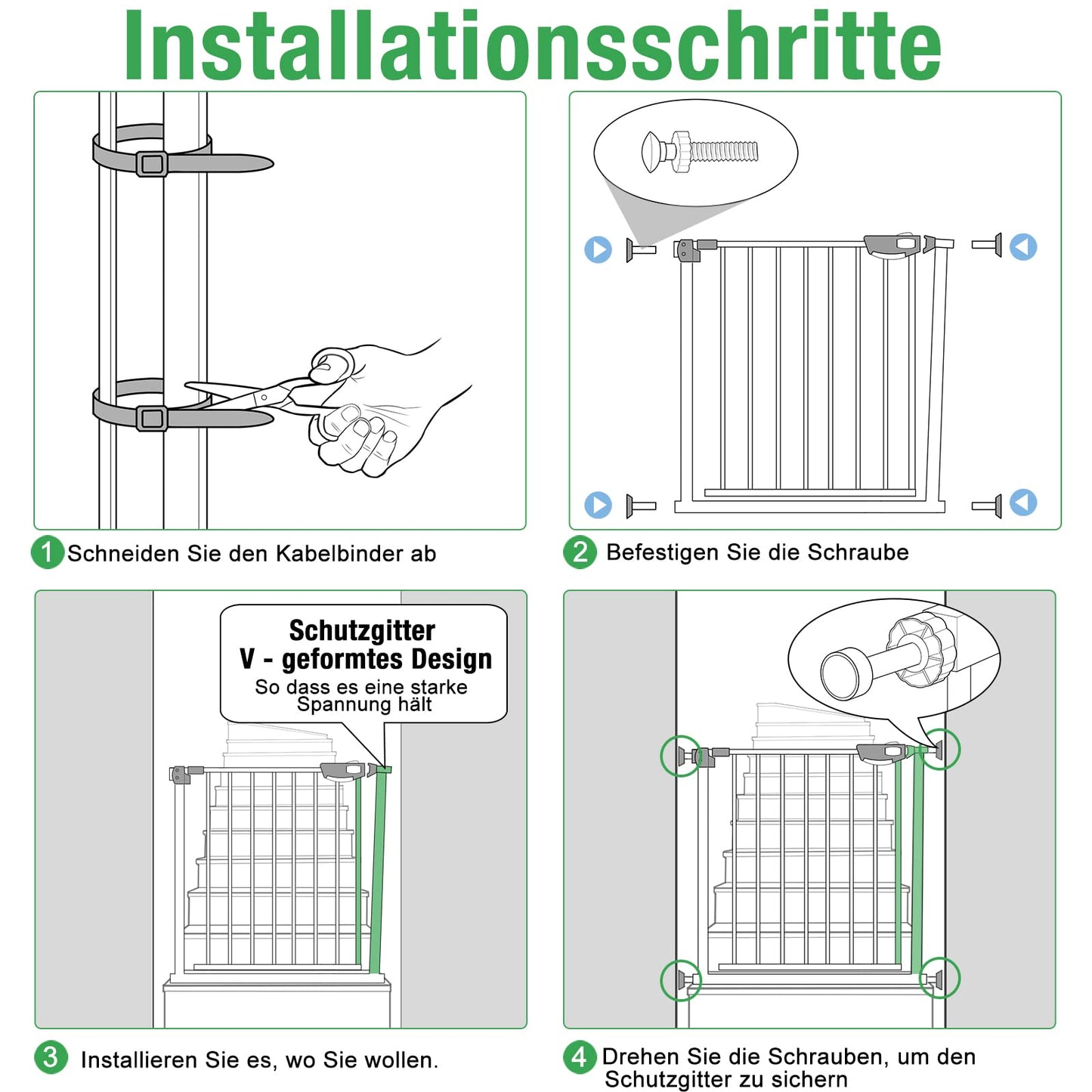 XMTECH door guard gate without drilling stair gate for children 95-105cm wide, auto-close baby door gate stair barrier with pressure mounting, safety gate, 180° two-way opening white.