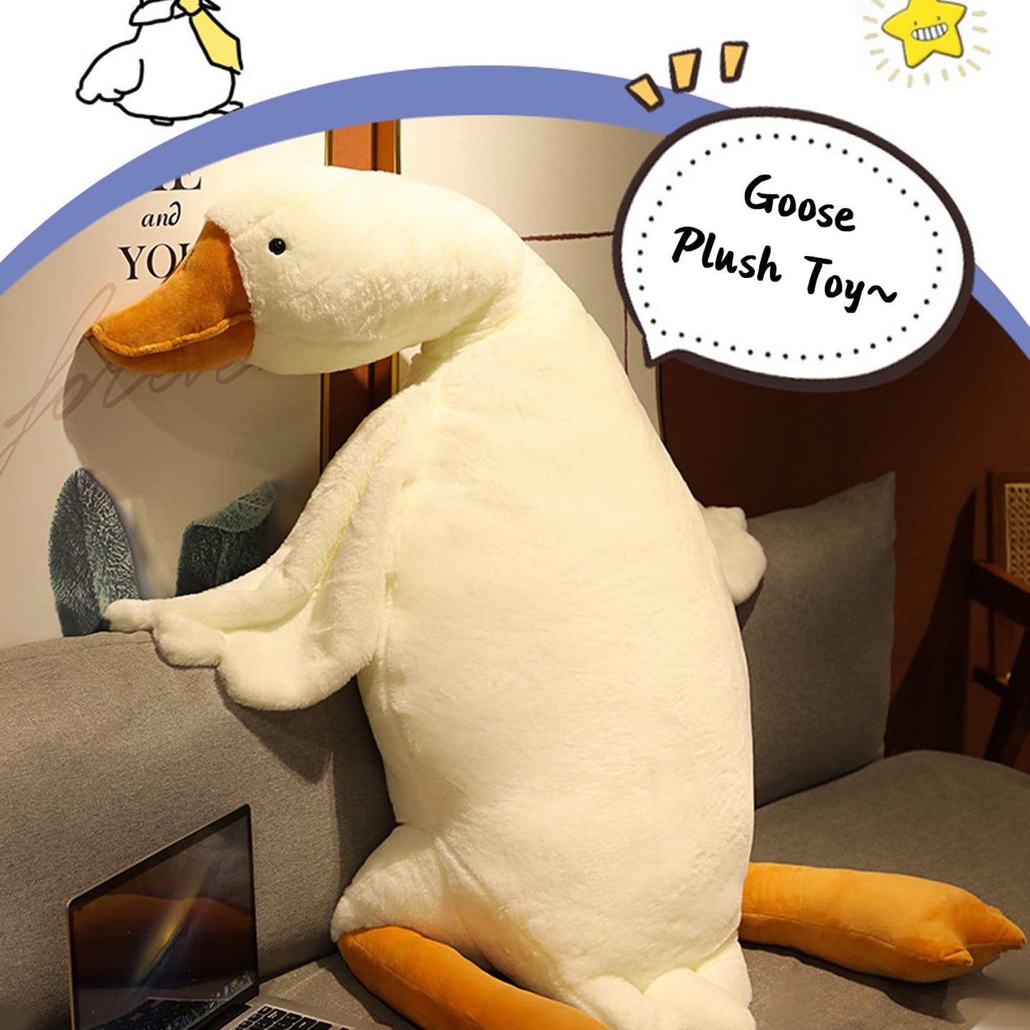 Tiiyee Goose plush toy, swan fabric plush Sweden Stuffed Toy Huge plush duck doll Soft plush toy Sleeping pillow cushion bed sofa floor toy birthday gift White 1.6M