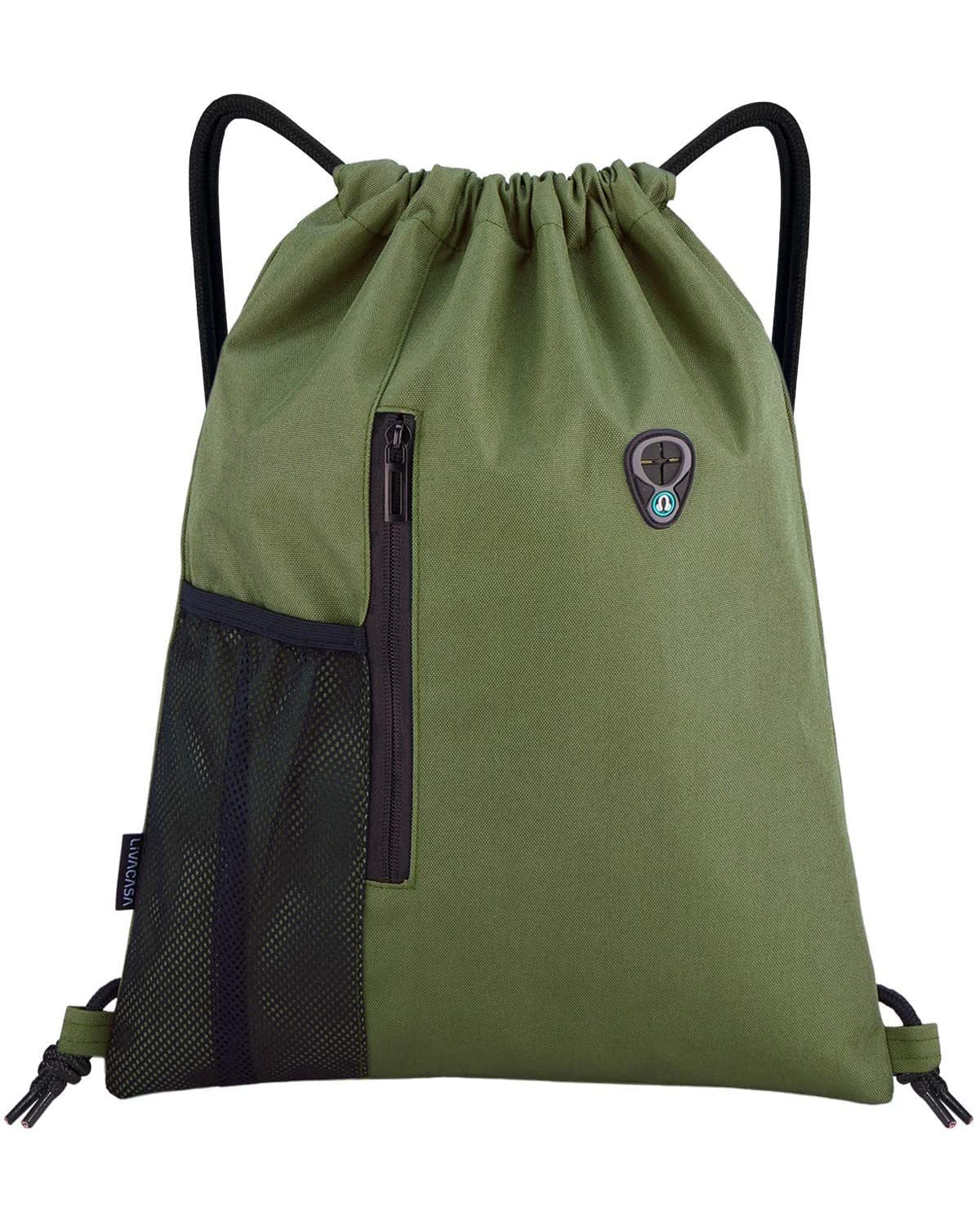 LIVACASA Drawstring Backpack with Zipper Inner Pocket, Hipster Gym Bag, Padded Backpack with Adjustable Drawstring, for Men and Women, Army Green.