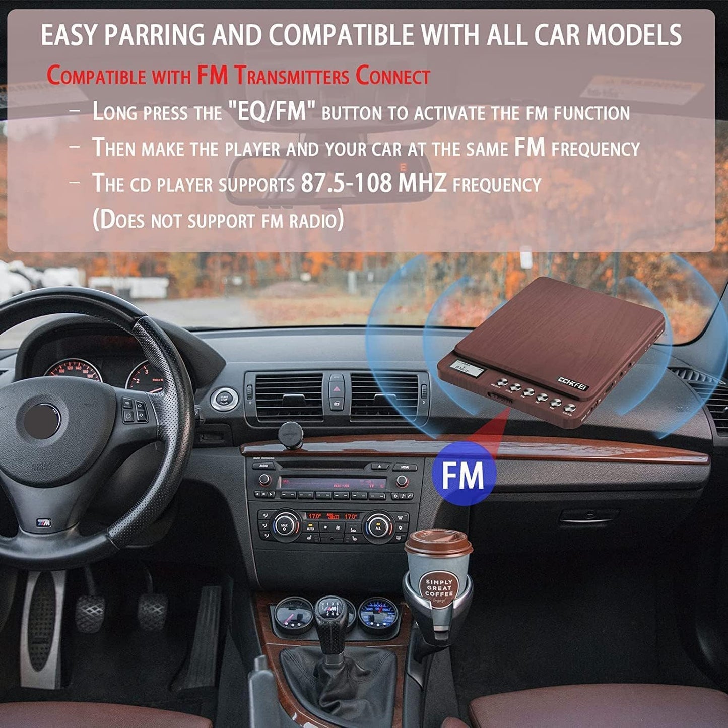 Portable CD player with speaker, CCHKFEI Rechargeable CD Player Portable Bluetooth Car FM Transmitter Discman CD Player for Car/Travel/Home Kids CD Player Portable