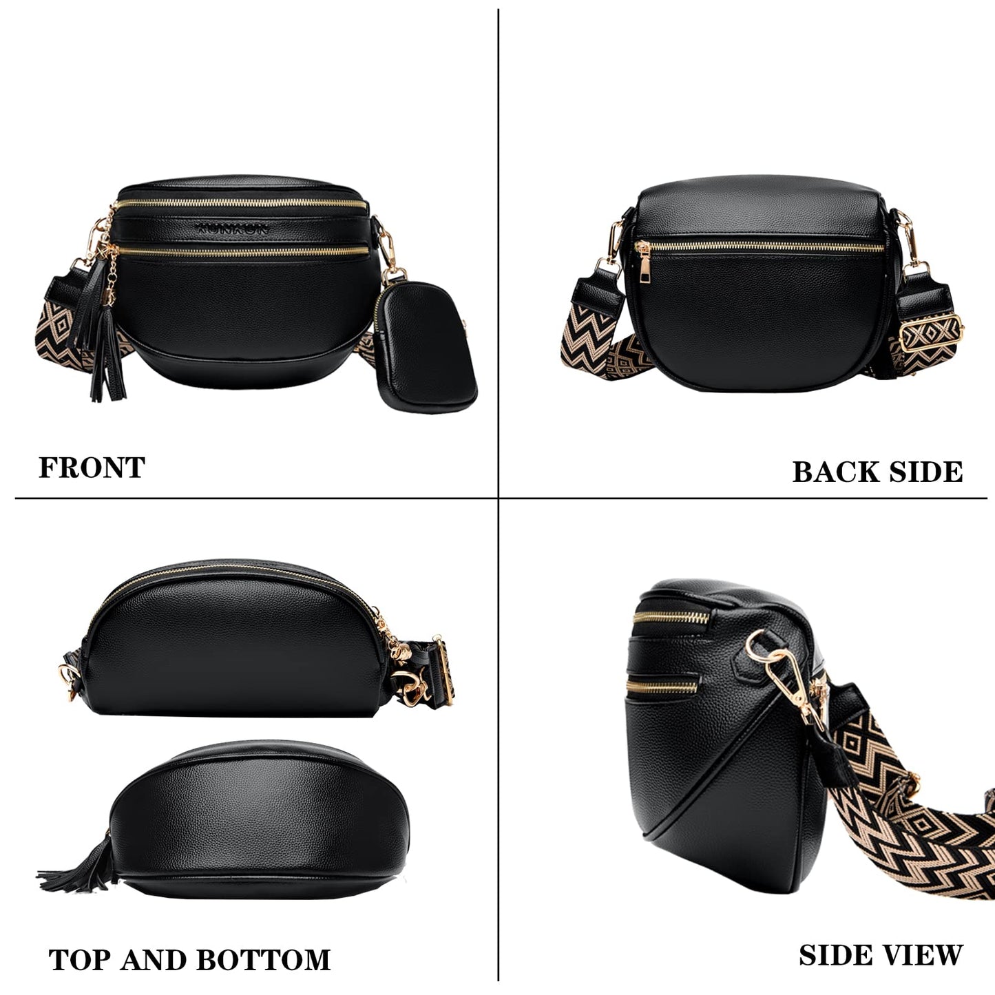 KUNKUN crossbody bag women wide strap shoulder bag large fanny pack vegan leather chest bag stylish blue with coin purse