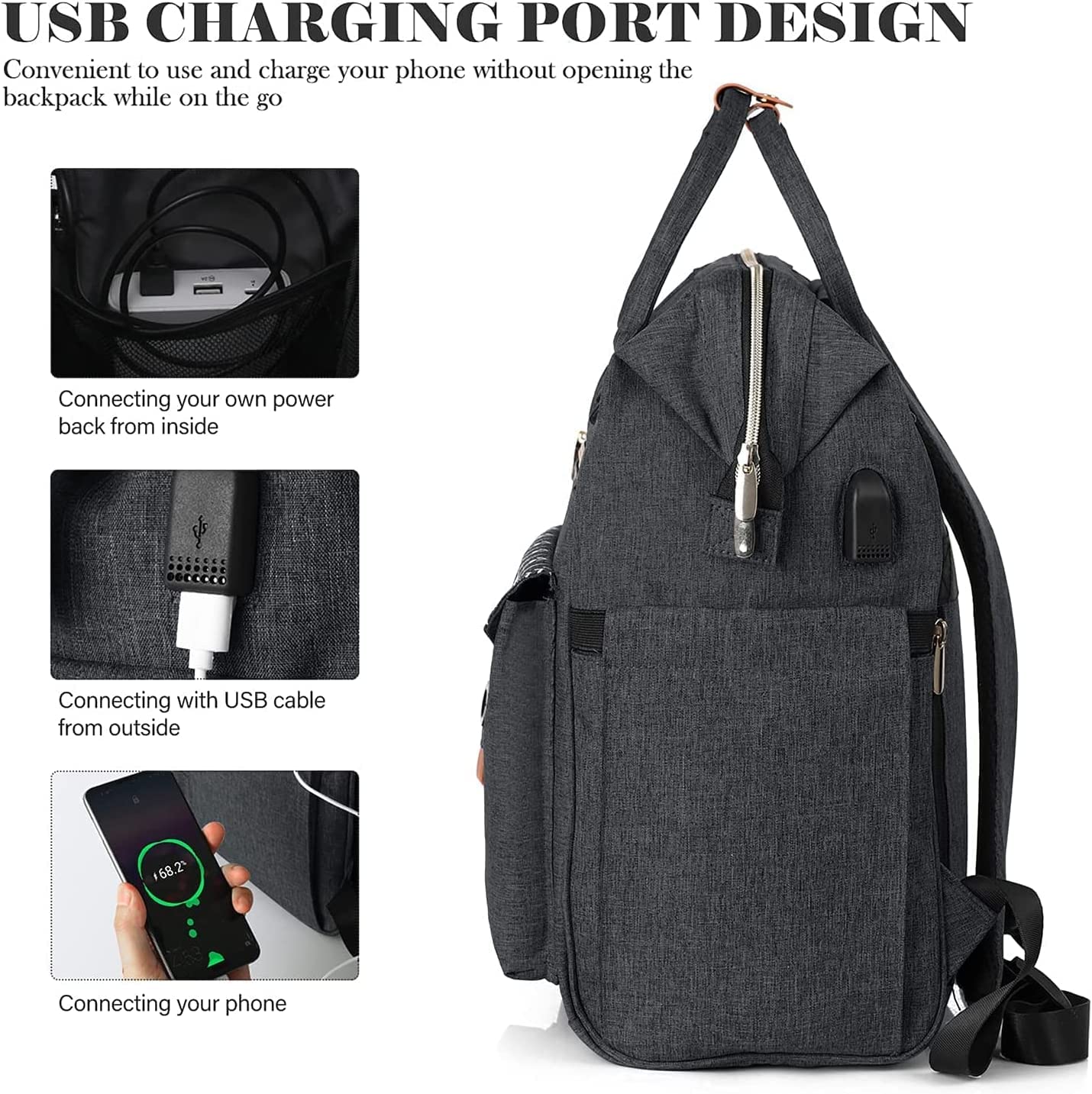 Women's backpack, 15.6-inch laptop backpack with USB charging port for work, hiking, travel, camping. Made of Oxford fabric.