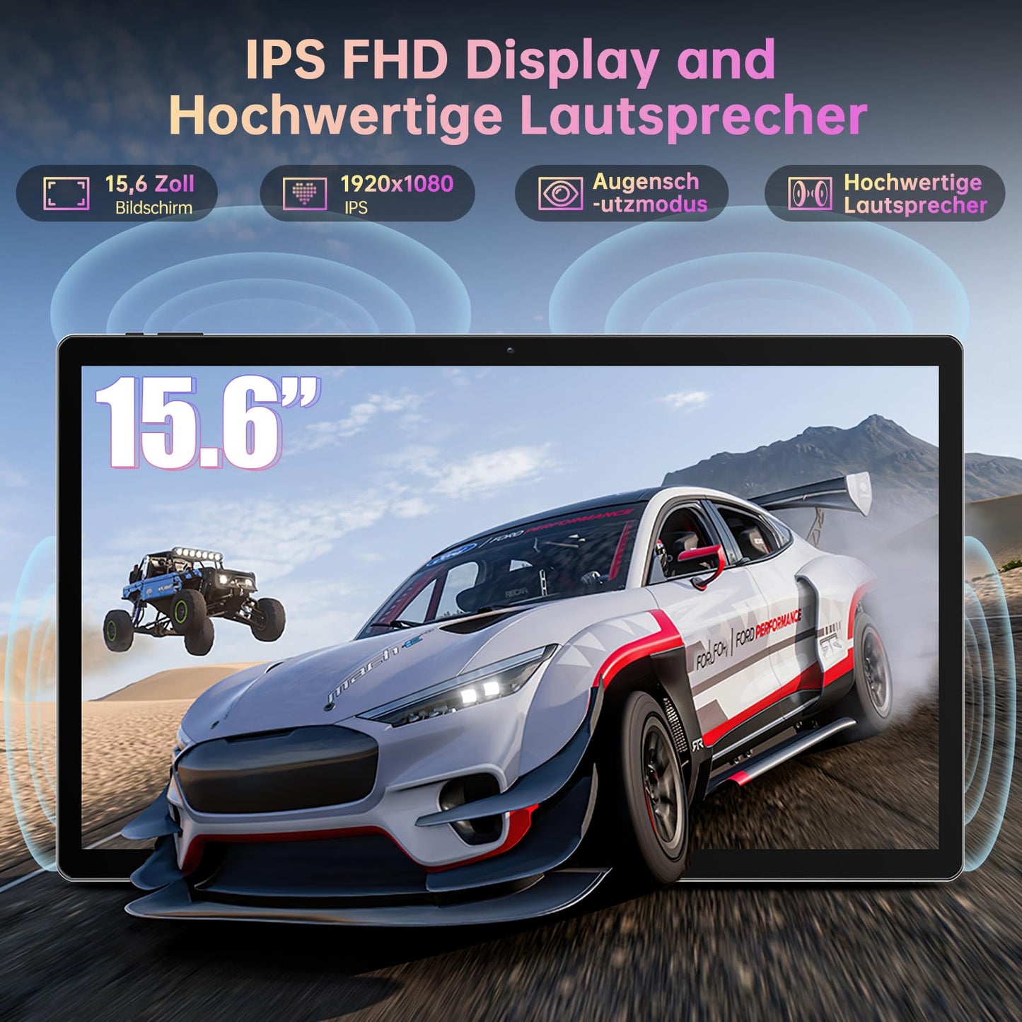 azamp 15.6-inch Android 14 tablet, MES-B3 Large tablet with IPS display, Helio G99 Octa-Core, 6GB RAM+128GB ROM (expandable to 1TB), 12000mAh battery, BT5.0, 2.4G/5G WiFi, 32MP camera.