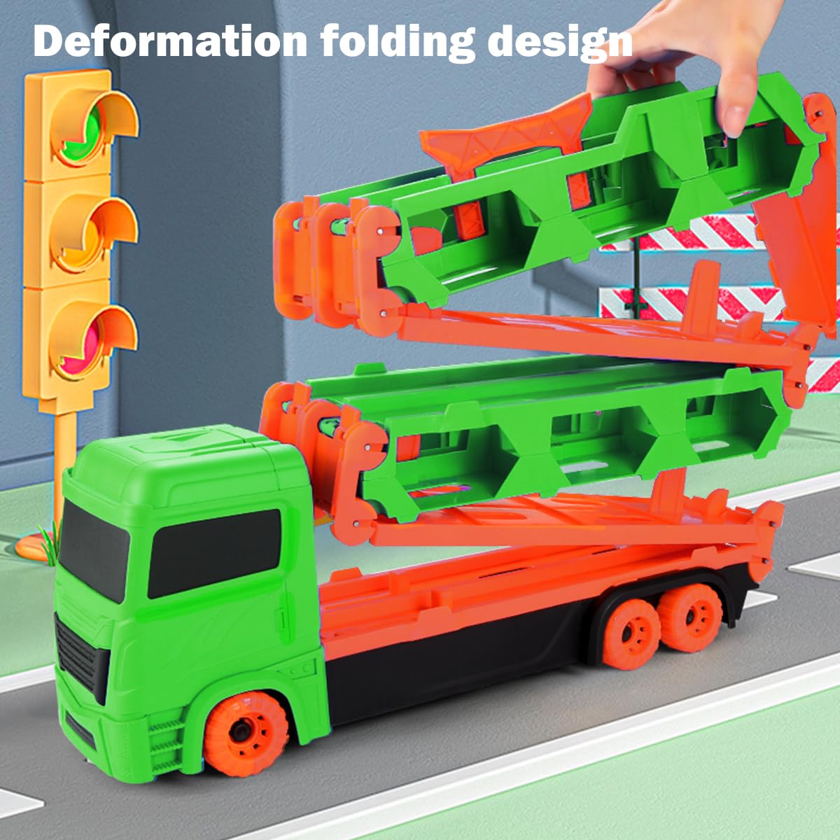 VATOS Transport Truck Toy Cars for boys aged 3, 4, 5, 6 years old, portable race track truck toy car with 6 race cars, transporter vehicle toy set for kids.