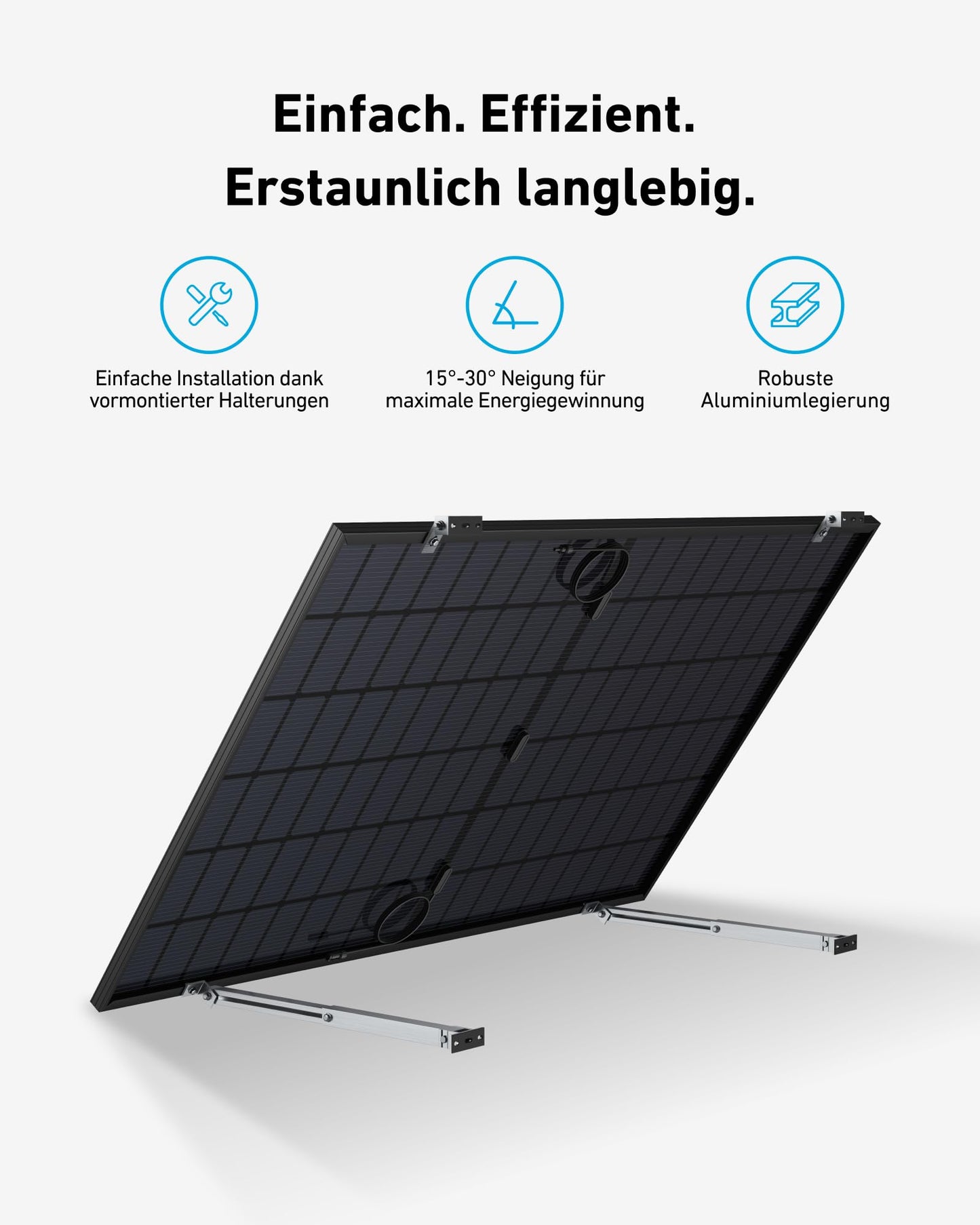Anchor SOLIX Solar Panel Wall Mount, 2-panel, adjustable length and tilt (15°-30°), weatherproof and sturdy aluminum alloy, Silver, Solar Panel Mount for balcony power plants.