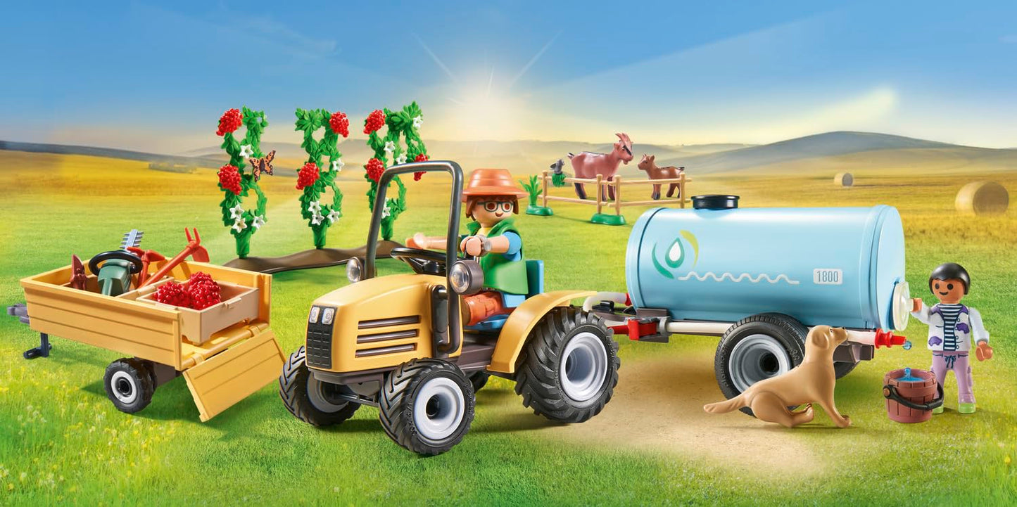 PLAYMOBIL Country 71442 Tractor with Trailer and Water Tank, fresh harvest on the farm, playful learning about the environment, sustainable toy for children ages 4 and up.