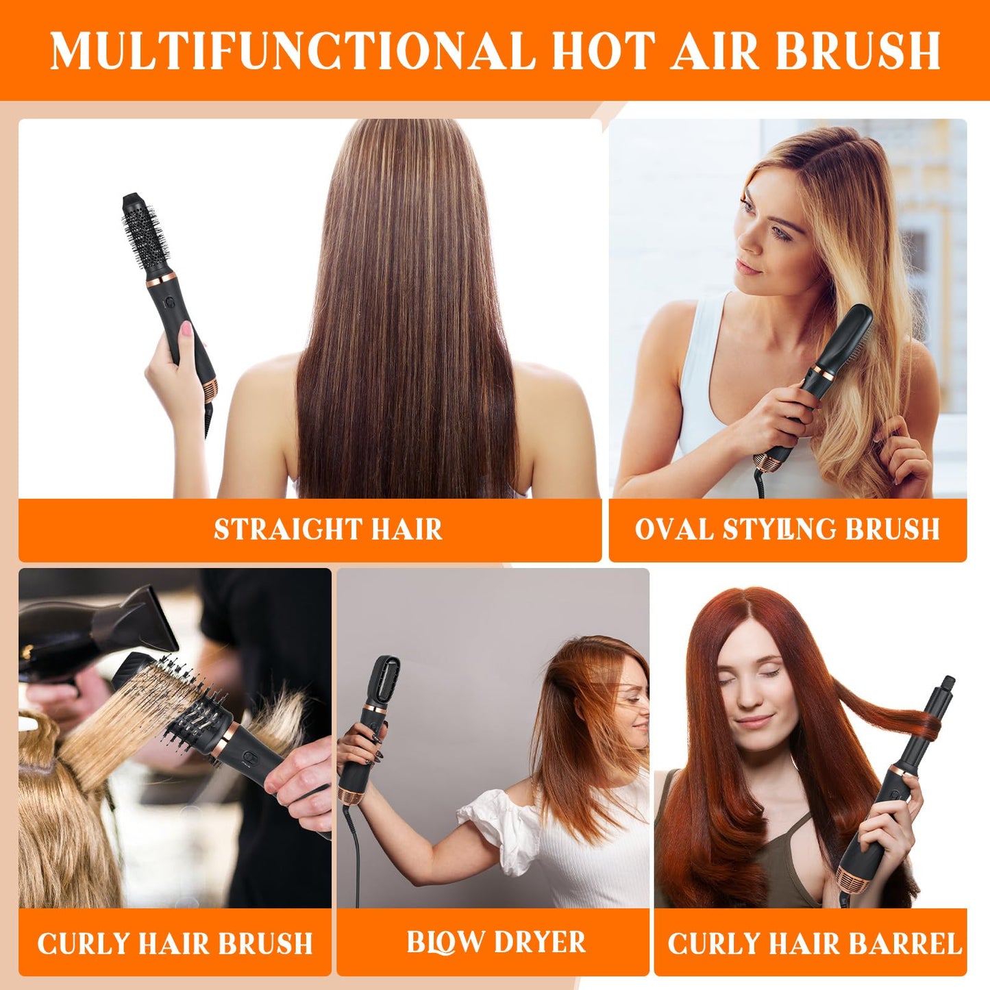 Airstyler set, 6 in 1 hot air brush set, hairstyler styling brushes with hair dryer round brush hair dryer airflow multifunctional hair styling for drying, volumizing, smoothing, straight hair 2024 upgrade.