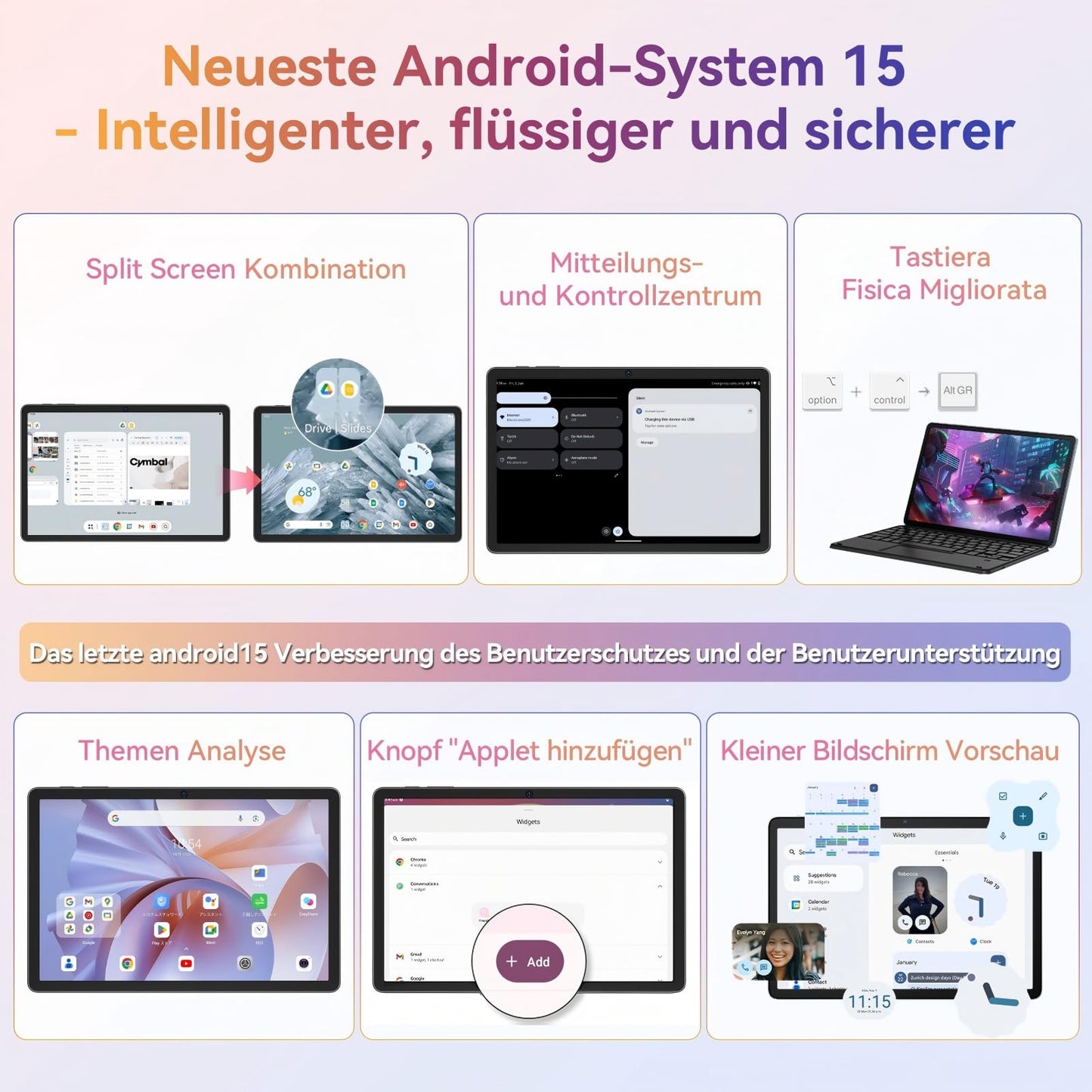 TABWEE Android 15 tablet with keyboard - 24GB RAM+128GB ROM+2TB TF, Octa Core, gaming tablet 11 inches, Widevine L1, 1920x1200 FHD+IPS, 8000mAh battery, Gemini AI, 13MP+5MP AI camera, Face ID, 5G WiFi, GPS.