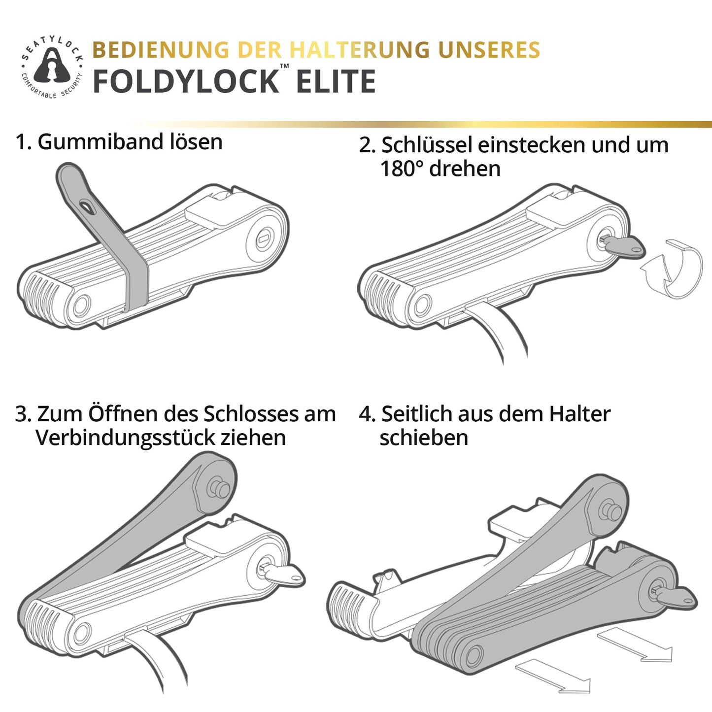 FoldyLock Elite bike lock with key - Patented folding lock with mounting bracket - Sold Secure Gold winner bicycle accessory - High security for city bikes and eBikes - 110 cm