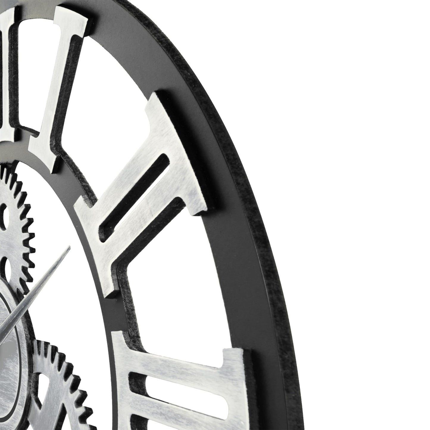 Lafocuse wooden wall clock large industrial silver, silent vintage wall clock 60cm XXL, gear roman numerals steampunk large for living room kitchen.