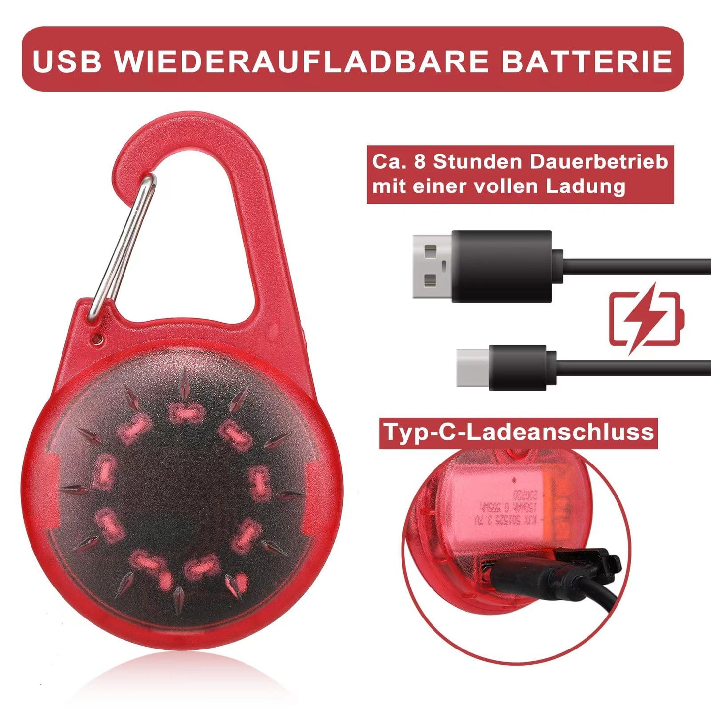 ZLCBBD blink light school bag USB rechargeable children LED safety light pendant for hiking running jogging pet backpack light up pendant dog red