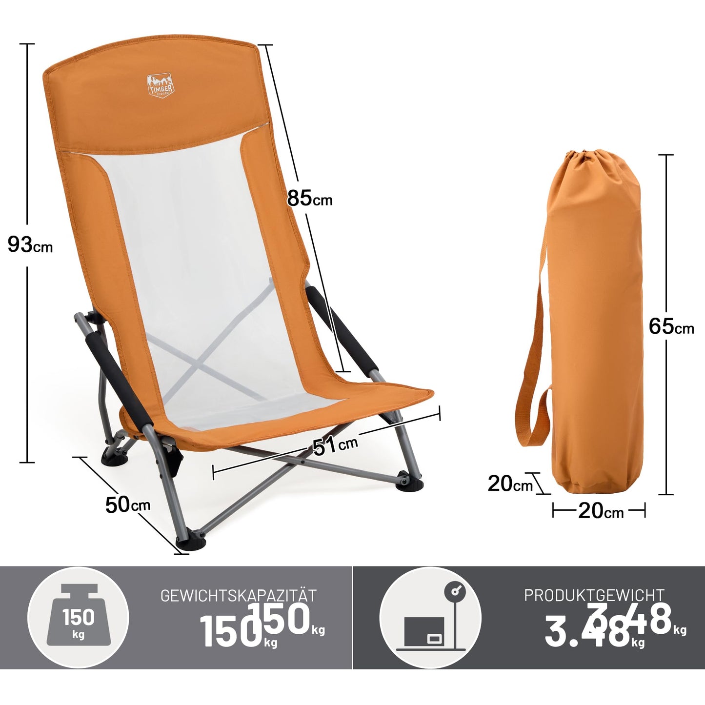 TIMBER RIDGE Beach Chair Foldable Lightweight High Back Camping Chair Foldable with Low Chair Legs Breathable Mesh Backrest