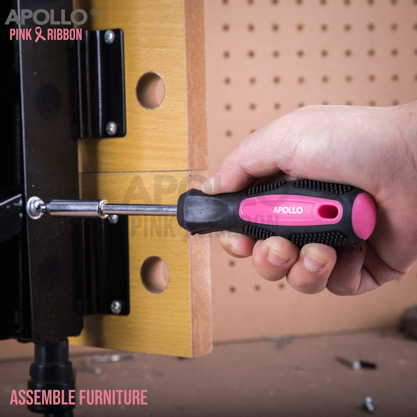 Apollo Pink Women's Tool Kit Small, 39-piece tool set for the household, tool kit set with tools in pink, including hammer and screwdriver set - Ideal gift for women.