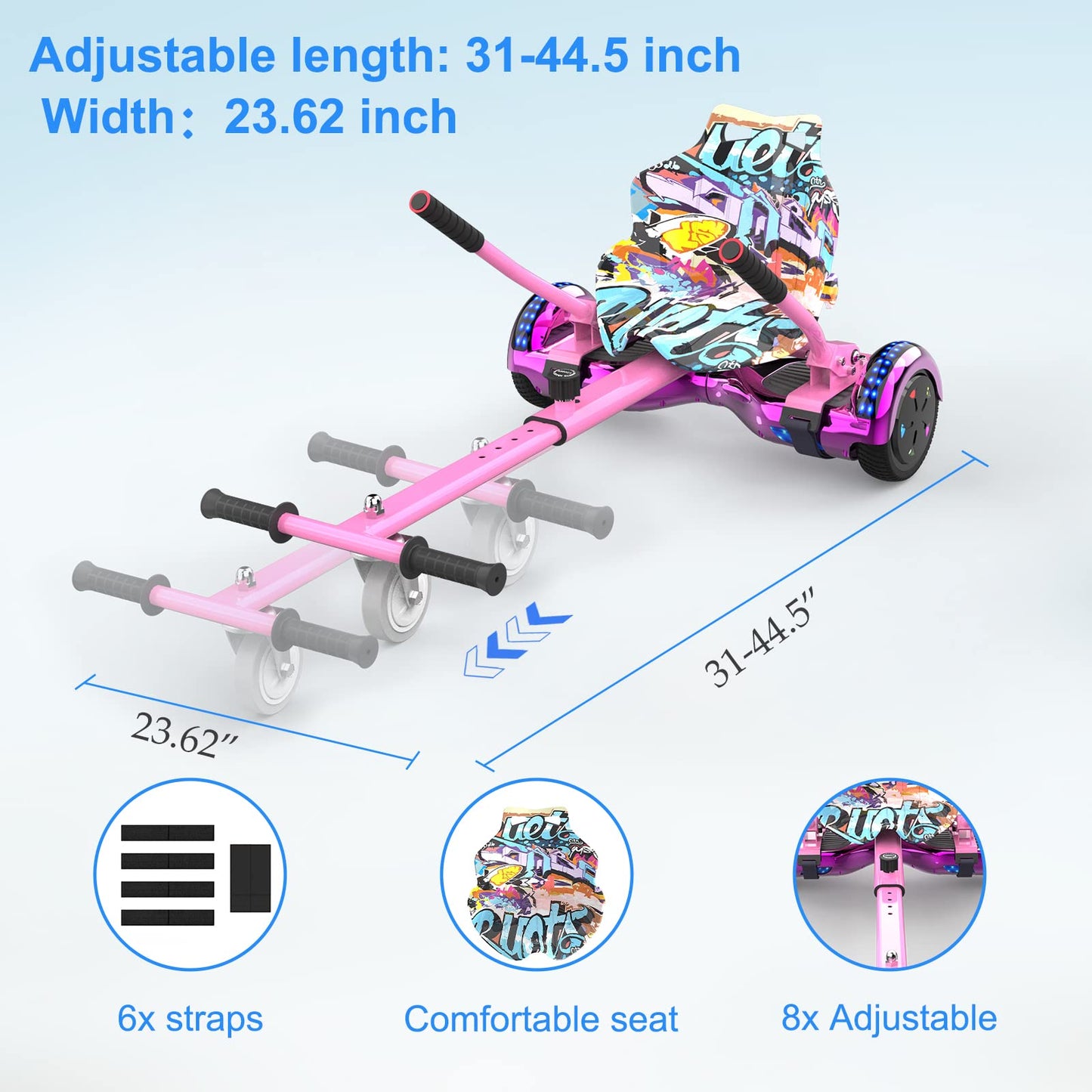 RCB Hoverboard Seat, Go-Kart accessory for Hoverboards, Hoverboard with seat suitable for all 6.5"-10" Two Rounds Self Balancing Scooter, Hoverkart for adults and children.