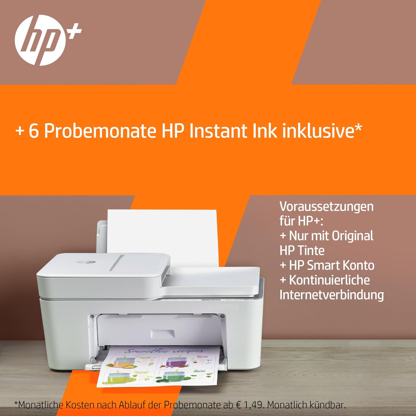 HP DeskJet 4120e multifunction printer (HP+, printer, copier, scanner, mobile fax, Wi-Fi, AirPrint) including 6 months of Instant Ink.