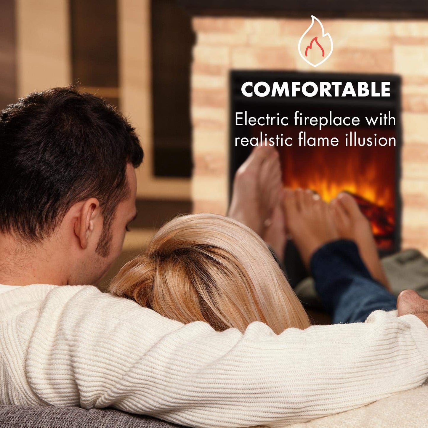 Klarstein Kaprun electric fireplace - electric fireplace with 1800 W power and flame effect, electric fireplace with stone decor, Polystone, including remote control, black-brown
