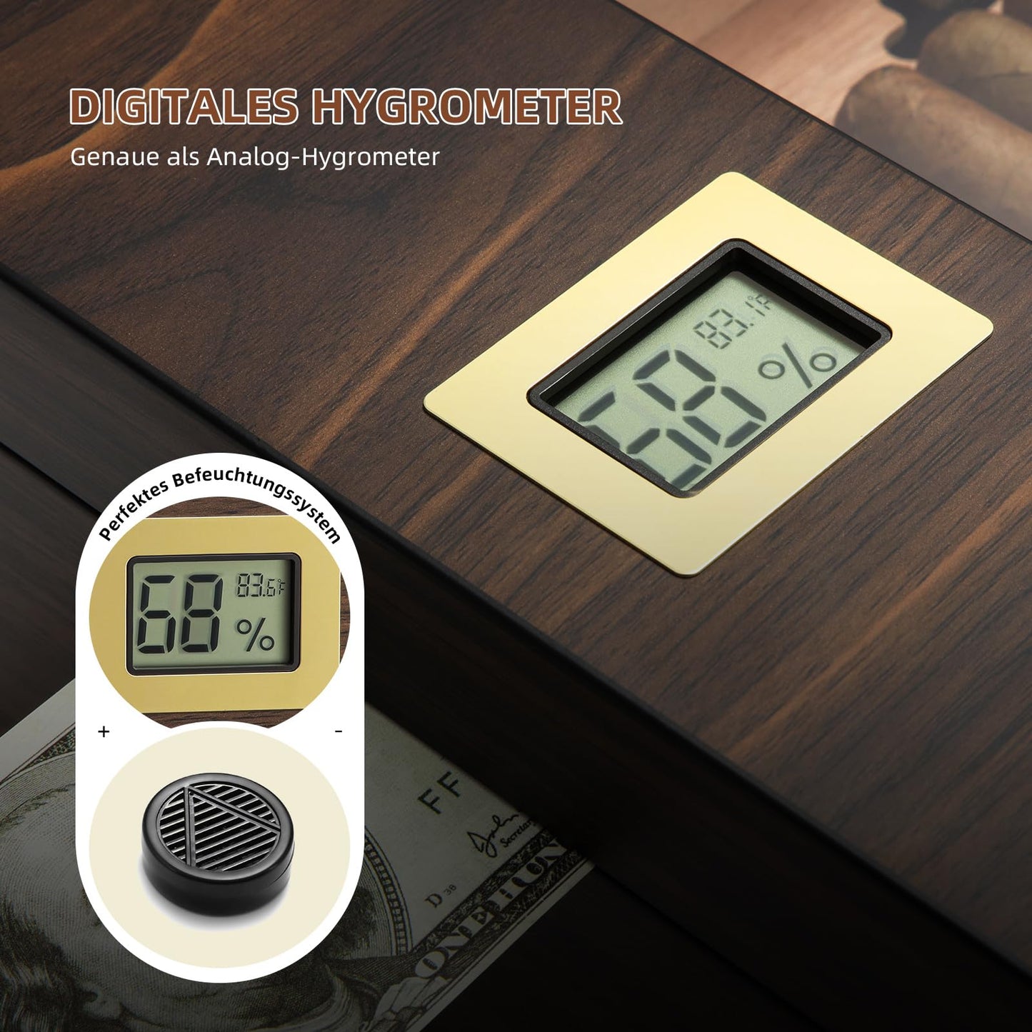 LEACHOI Handcrafted Cigar Humidor, Cigar Humidor Cabinet, Humidor Cigar Moisturizer and Cedar Core, Dividers & Digital Hygrometer, Men's Gifts Cigar Accessories