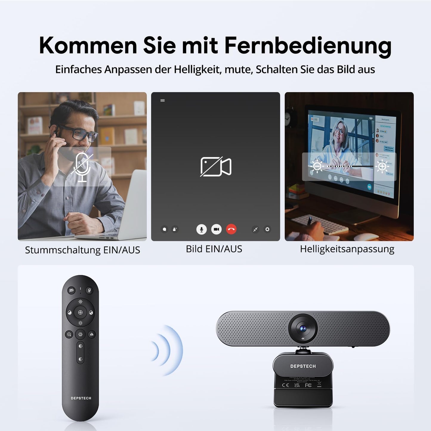 DEPSTECH DW50 Pro Webcam 4K, Ultra HD with Microphone, 3X Zoom, 1/2.55 Sony Sensor, Dual Mics with Noise Reduction, Remote Control, Autofocus Streaming Camera for PC Laptop Mac, Teams
