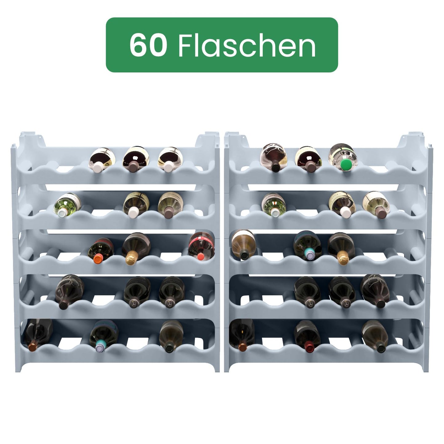 ARTECSIS wine rack stackable plastic for 60 bottles, sturdy bottle rack in gastronomy quality, modular expandable, concrete gray