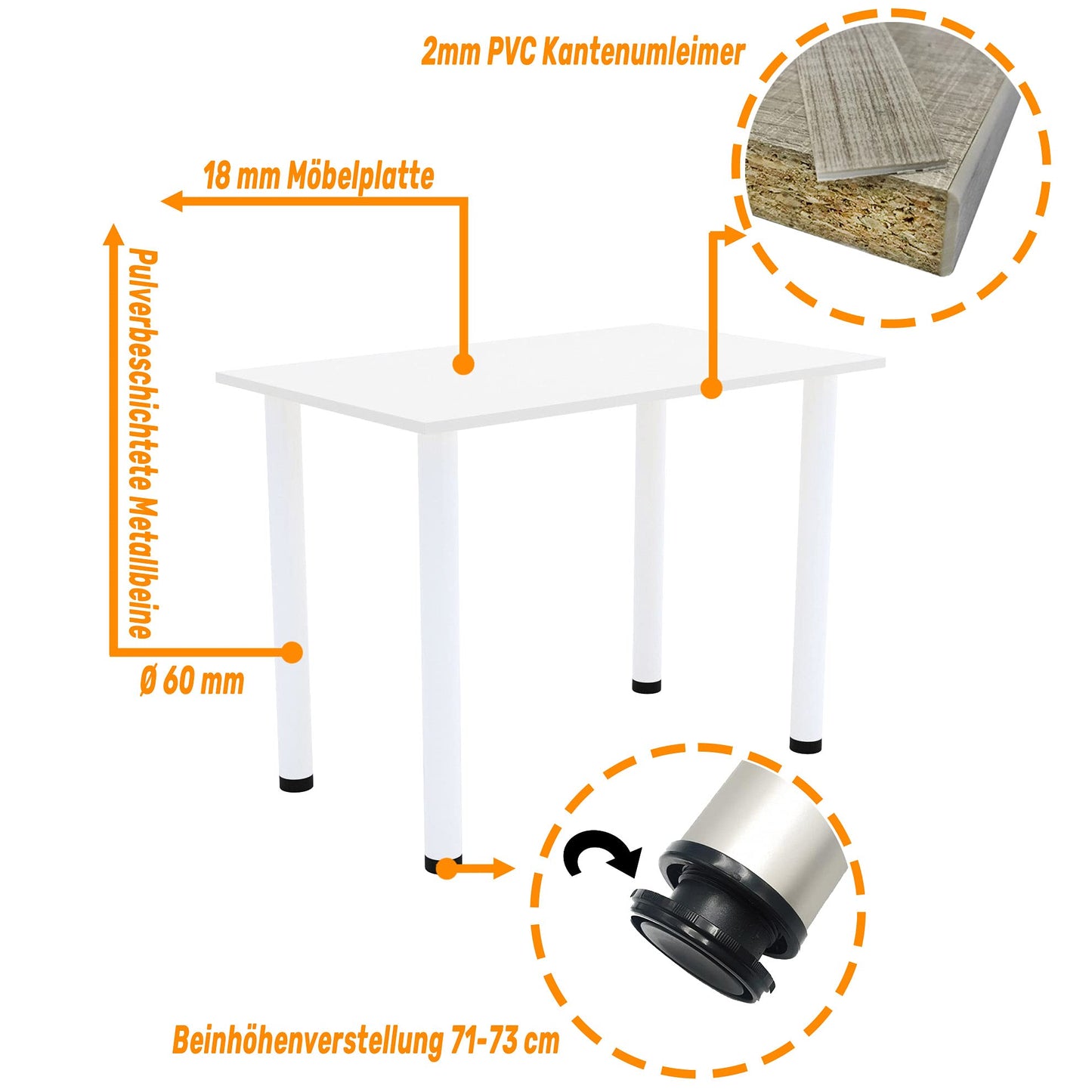 AKKE 60x40 | Dining table - White legged table - Kitchen table - Office table | White