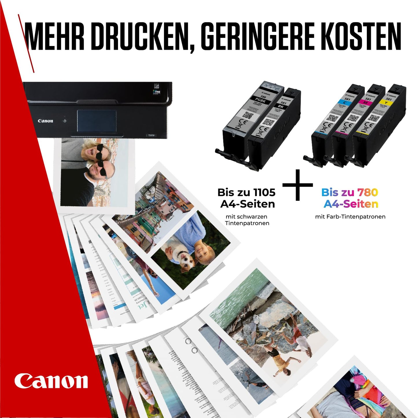Canon ink cartridges - PGI-580/CLI-581 BK C M Y PGBK Original printer cartridges 5 pack (1 x Black, 1 x Cyan, 1 x Magenta, 1 x Yellow, 1 x Pigment Black)