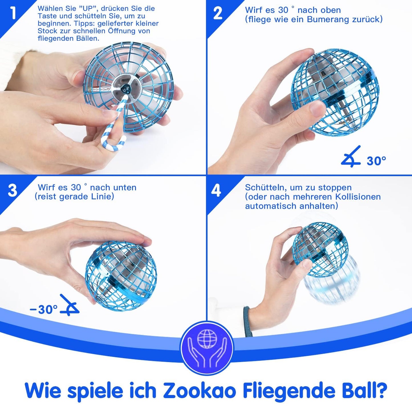 Zookao Flying Ball, Mini Drone For Kids Flying Boomerang Ball with LED Light Toys Gifts for Boys Girls Indoor Outdoor Cool Aircraft