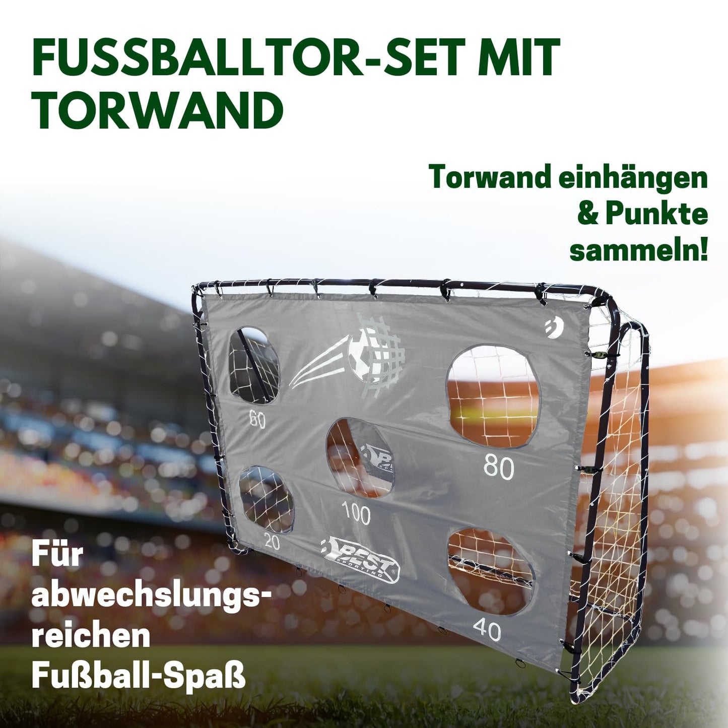 Best Sporting soccer goal with target wall I soccer goal 213cm x 152cm I soccer goal for kids with various color patterns I high-quality kids goal with net, target wall & pegs I soccer goal Gray