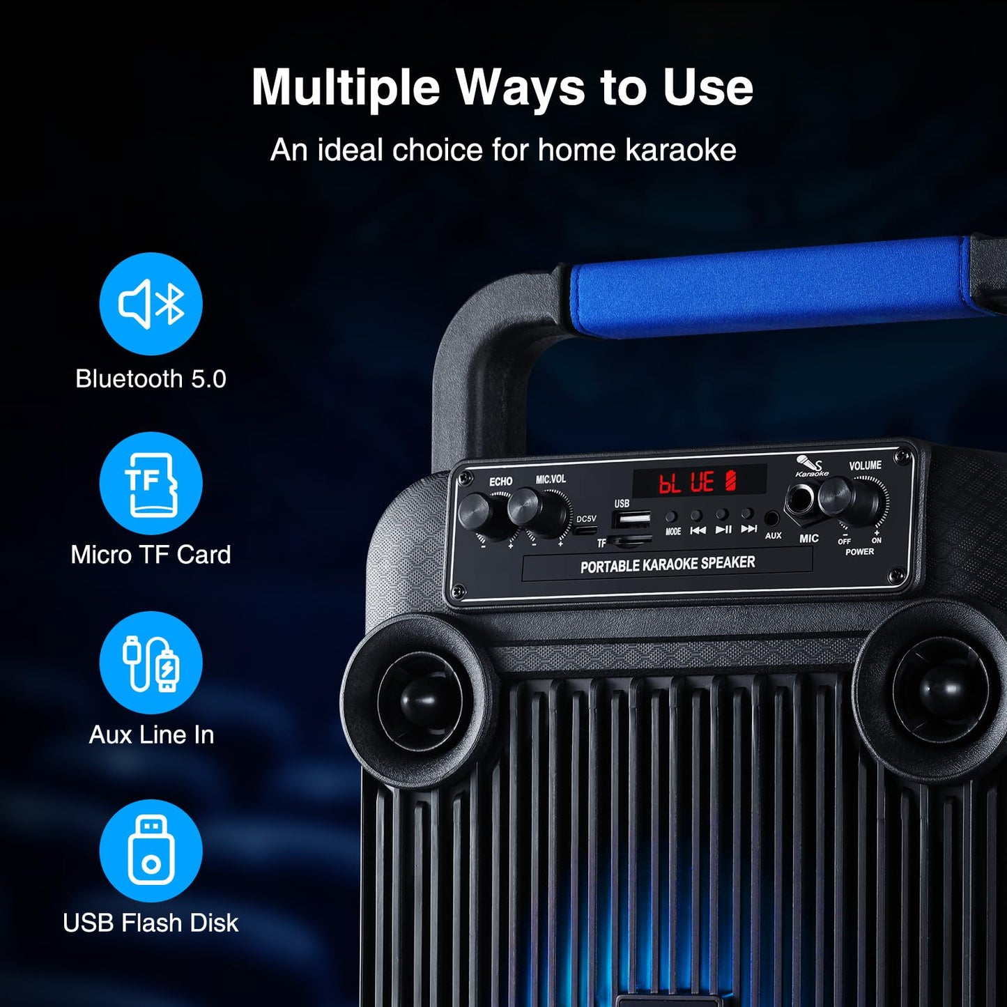 JAMELO Karaoke machine with 2 microphones, Bluetooth speaker with light effects, PA system supports TF card/USB/AUX IN, karaoke machine system for party/meeting/wedding/home KTV gift.