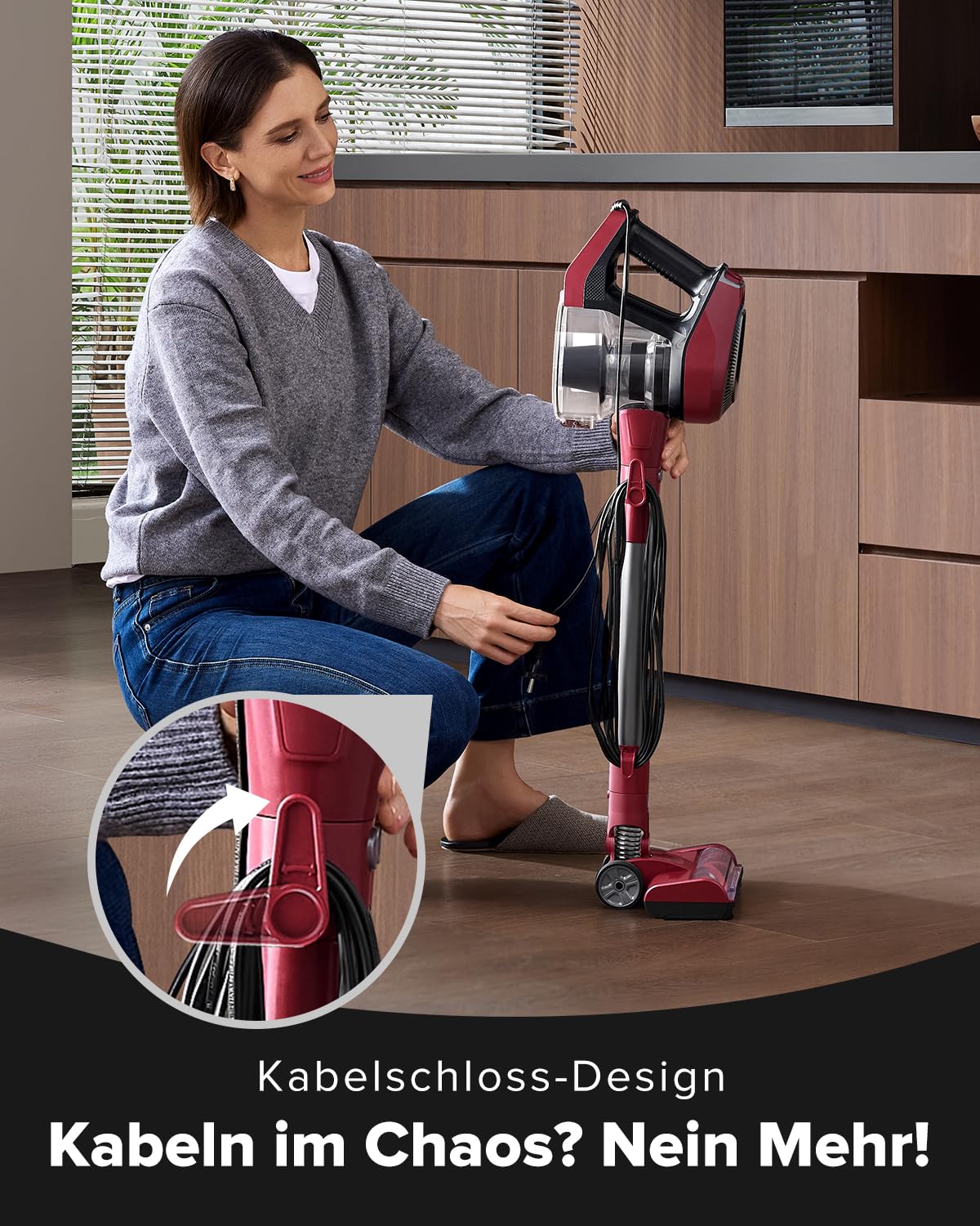 Vexilar C8 Vacuum with cord - 600W/60kPa handheld vacuum with a 7m cord, tangle-free electric upgraded floor brush, 1.5L bagless container for hard floors, carpets, and pet hair.