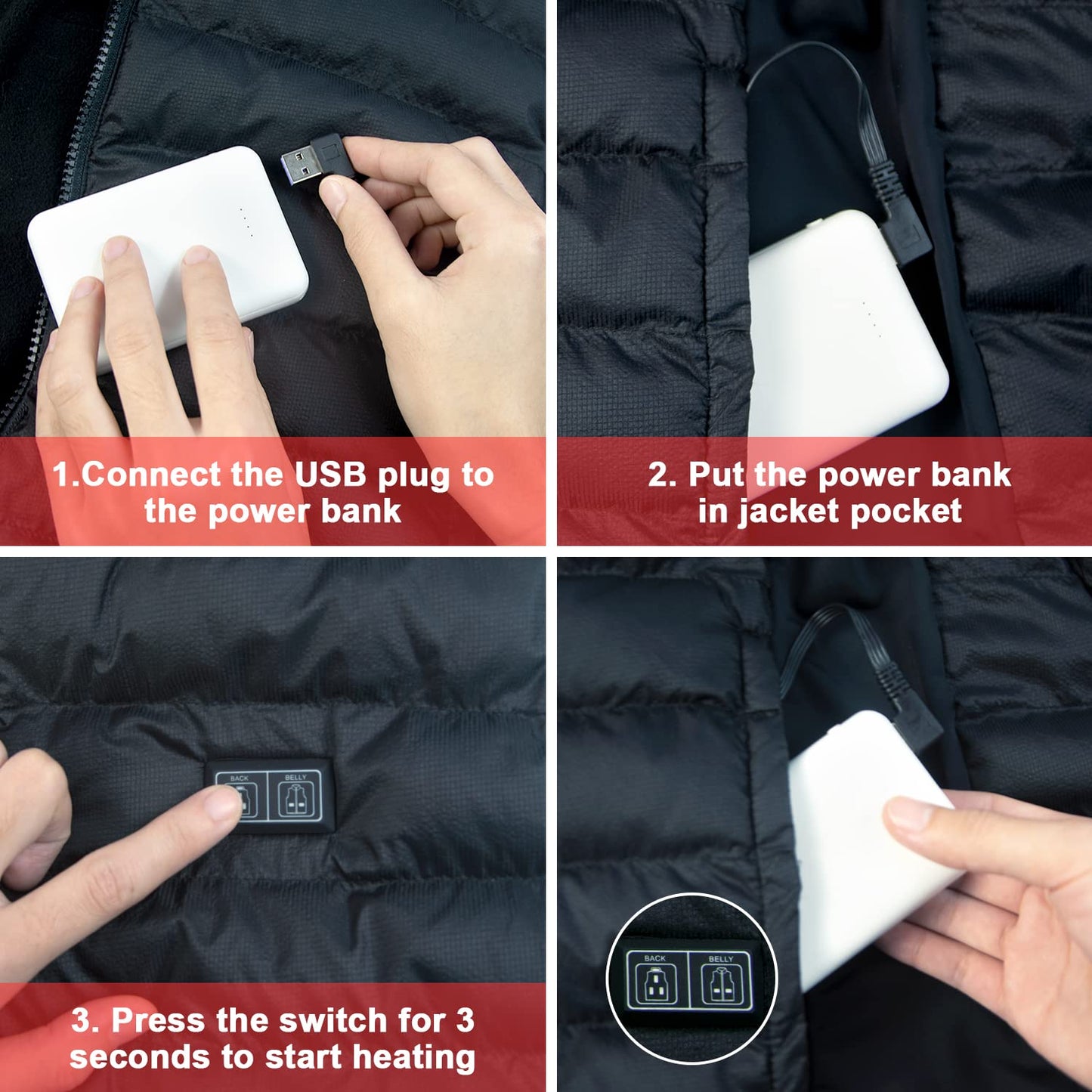 Warm Storm USB Heated Vest with 3 heating levels. Machine washable, suitable for both men and women. Perfect for outdoor work, camping. Includes 10000mAh battery. (XL, Black)