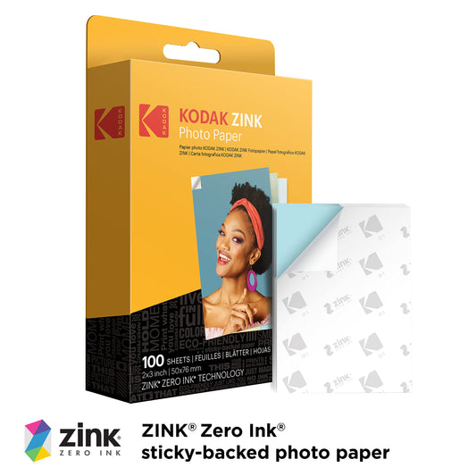 Kodak 2"x3" Premium Zink Photo Paper (100 Sheets) Compatible with Kodak PRINTOMATIC, Kodak Smile, and Step Cameras and Printers.