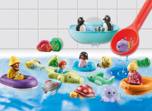 PLAYMOBIL 1.2.3 Aqua 71086 Advent calendar for children: fun in the bath, with floating animals, bathtub toys, suitable for kids aged 1.5 years and up.