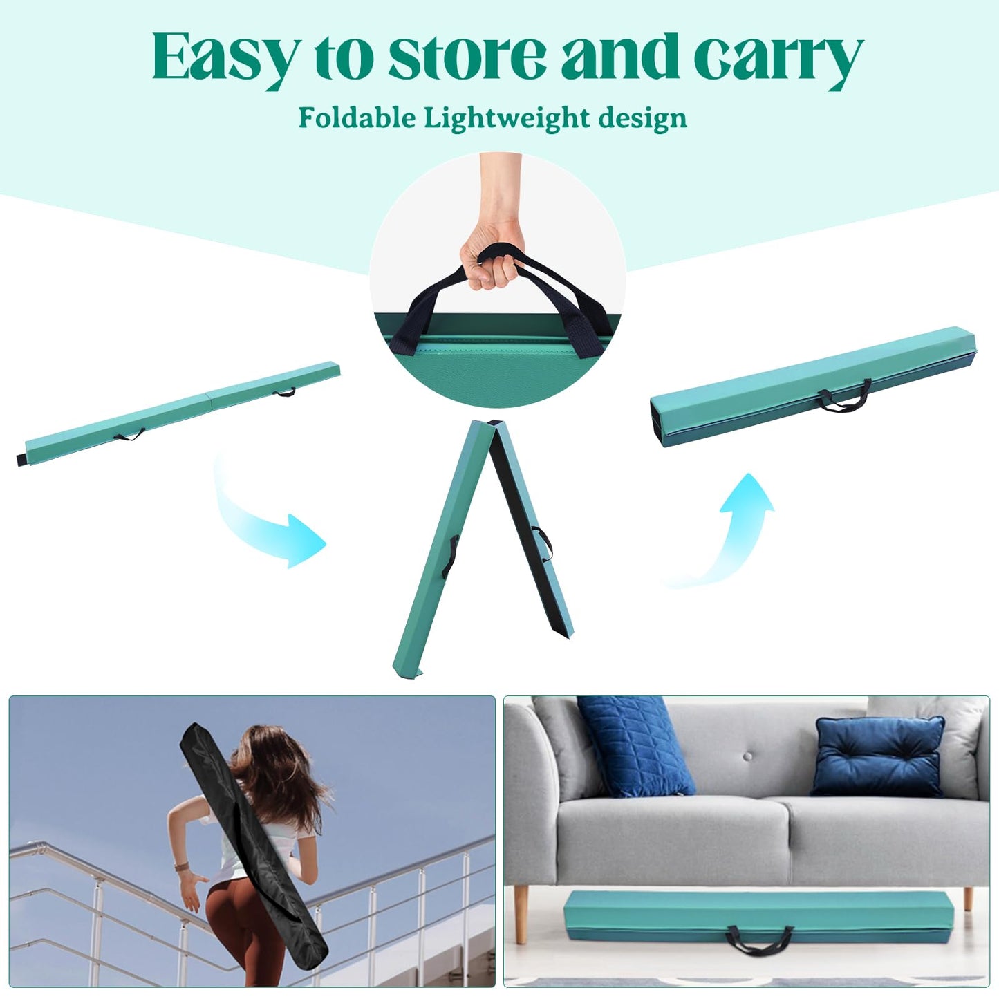 SportBob balance beam children's balance beam foldable beam gymnastics 240cm PU leather balance beam for home balancing beam Balance Beam Training Beam for children, fitness/training/gymnastics