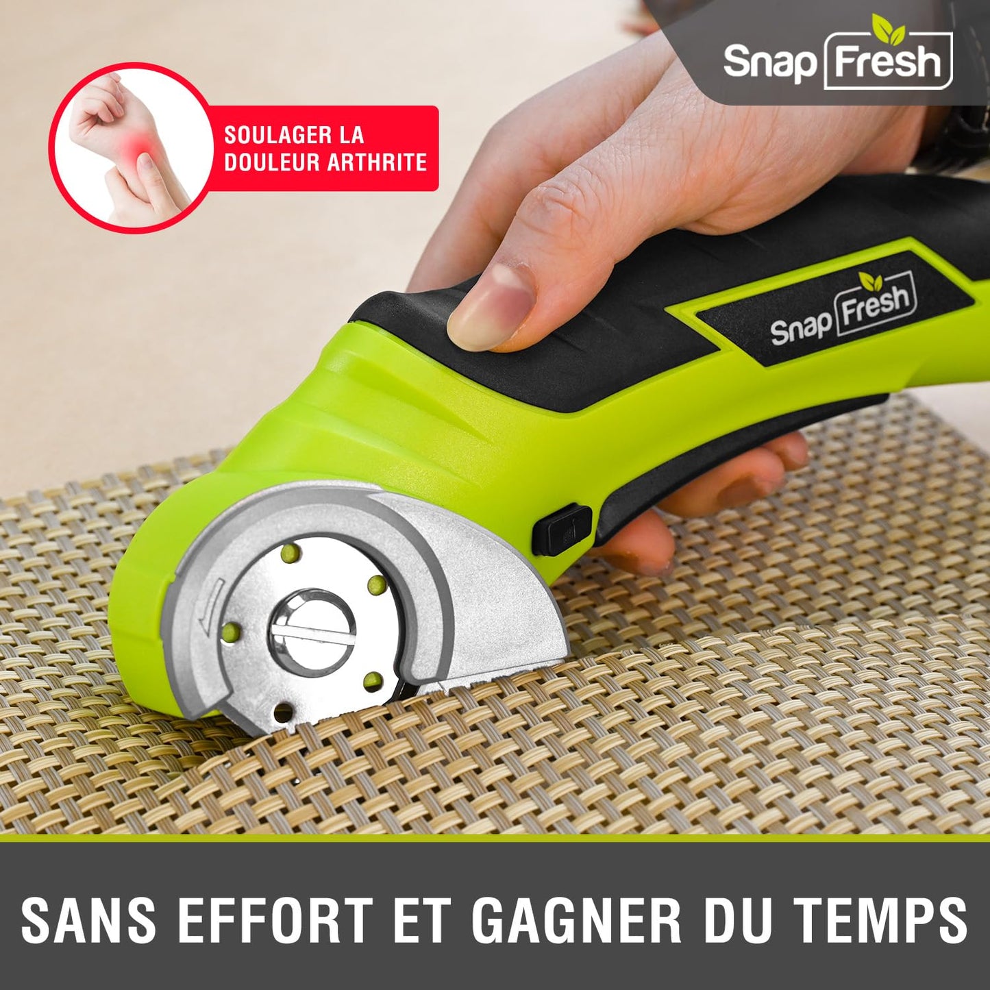 SnapFresh Cardboard Cutter Electric Scissors 4V Cordless Rotary Cutter Universal Cutter Rotation Cutter - 2 Self-sharpening Blades - for Paper, Cardboard, Carpet, Leather, Felt, Plastic