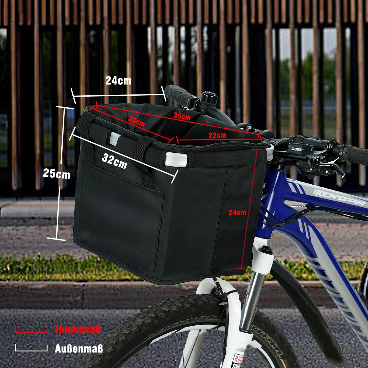 Pynhoklm Foldable Waterproof Bike Basket. Removable handlebar basket for small items, perfect for commuting, outdoor activities, and shopping. Comes with bike accessories.